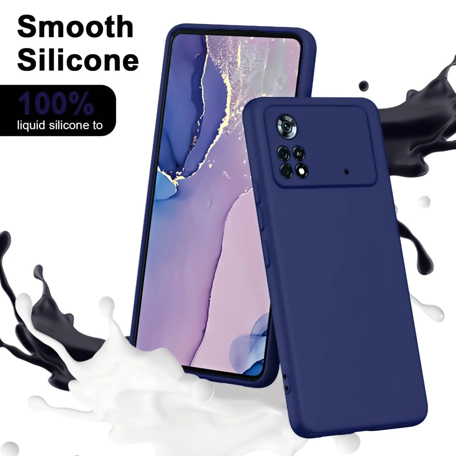 DL3 Mobilak Liquid Silicone Protective Case with Soft Microfiber Lining with Full Camera Protection for Xiaomi Poco X4 Pro 5G - Blue 2