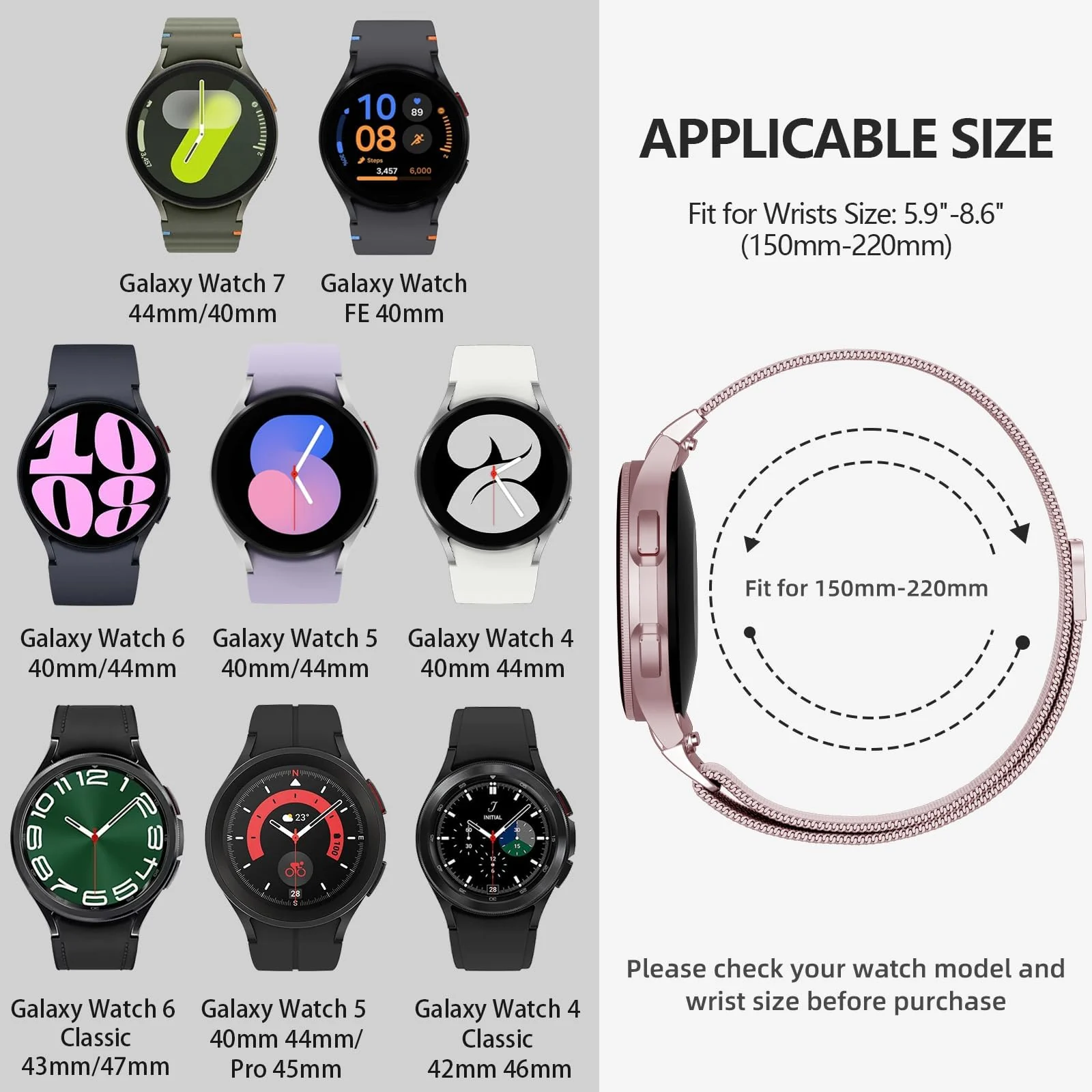 DL3 MOBILAK Milanese Magnetic Stainless-Steel Watch Strap for Samsung Galaxy Watch 4 and 4 Classic and 5 and 5 Pro and 6 and 6 Classic - A-Pink