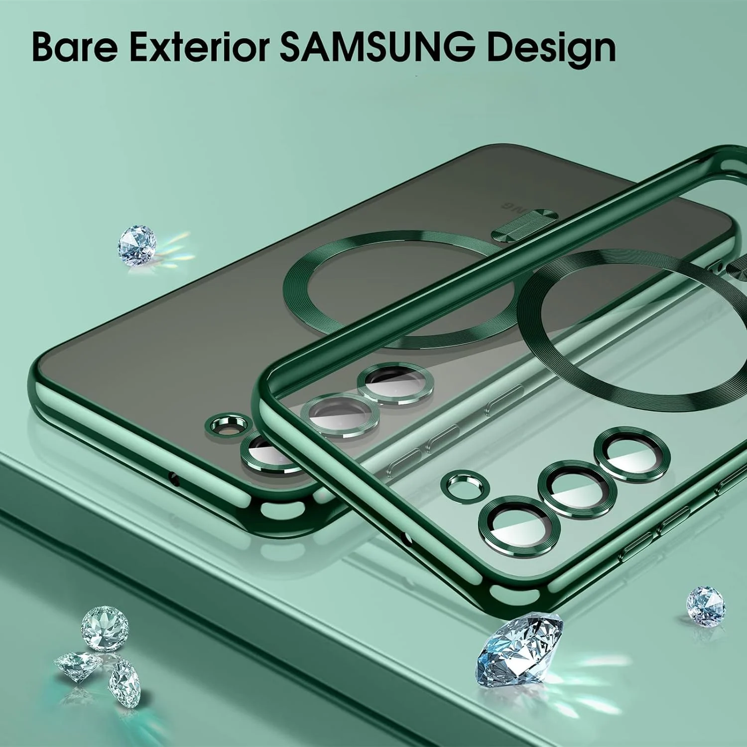 DL3 Mobilak Clear TPU Card Holder Case for Samsung Galaxy S23 FE with Camera Protection and Magnetic Car-Mount Support - Green