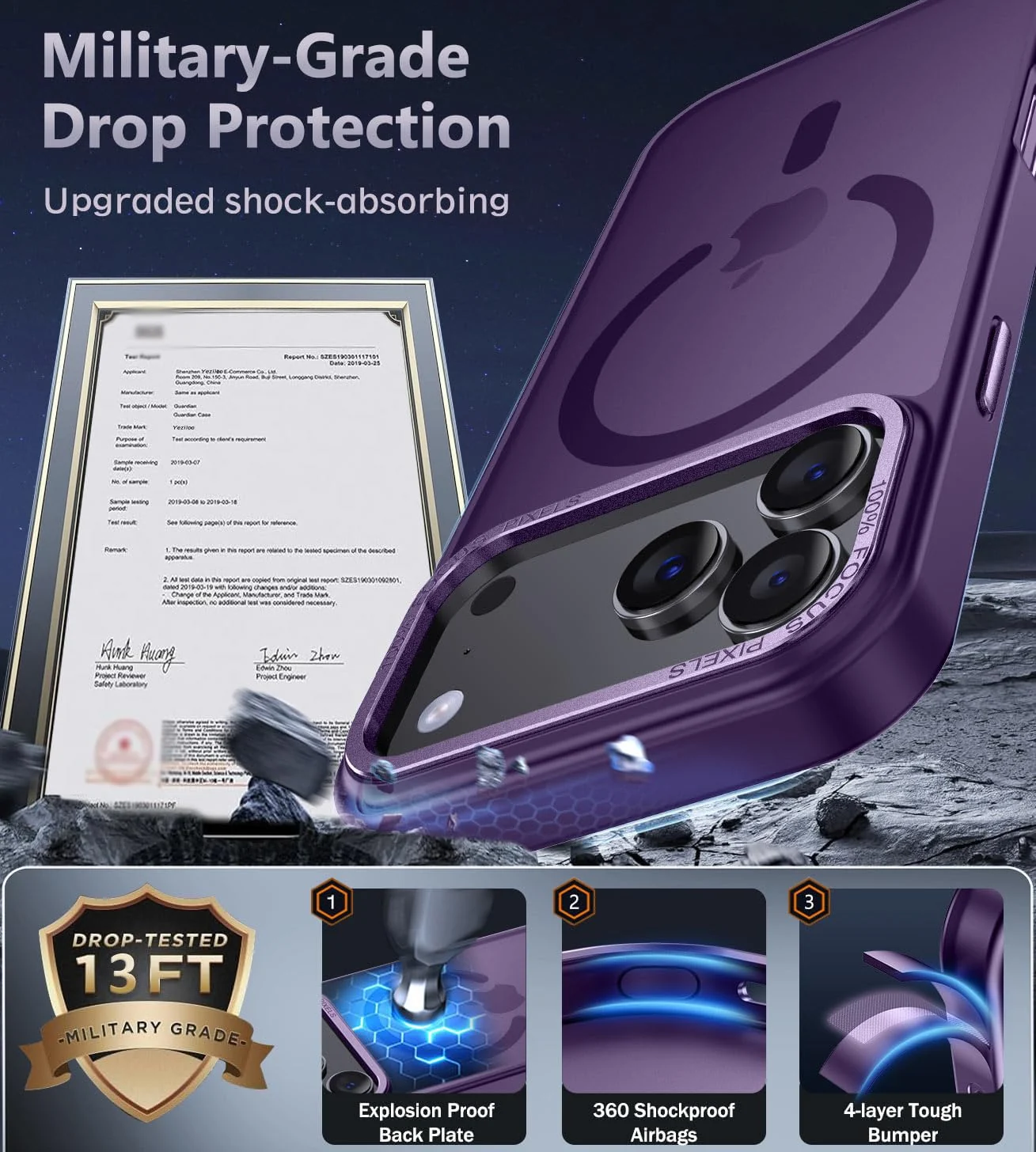 DL3 MOBILAK Protective Phone Case for Apple iPhone 18 Pro Max and 17 Pro Max - Purple