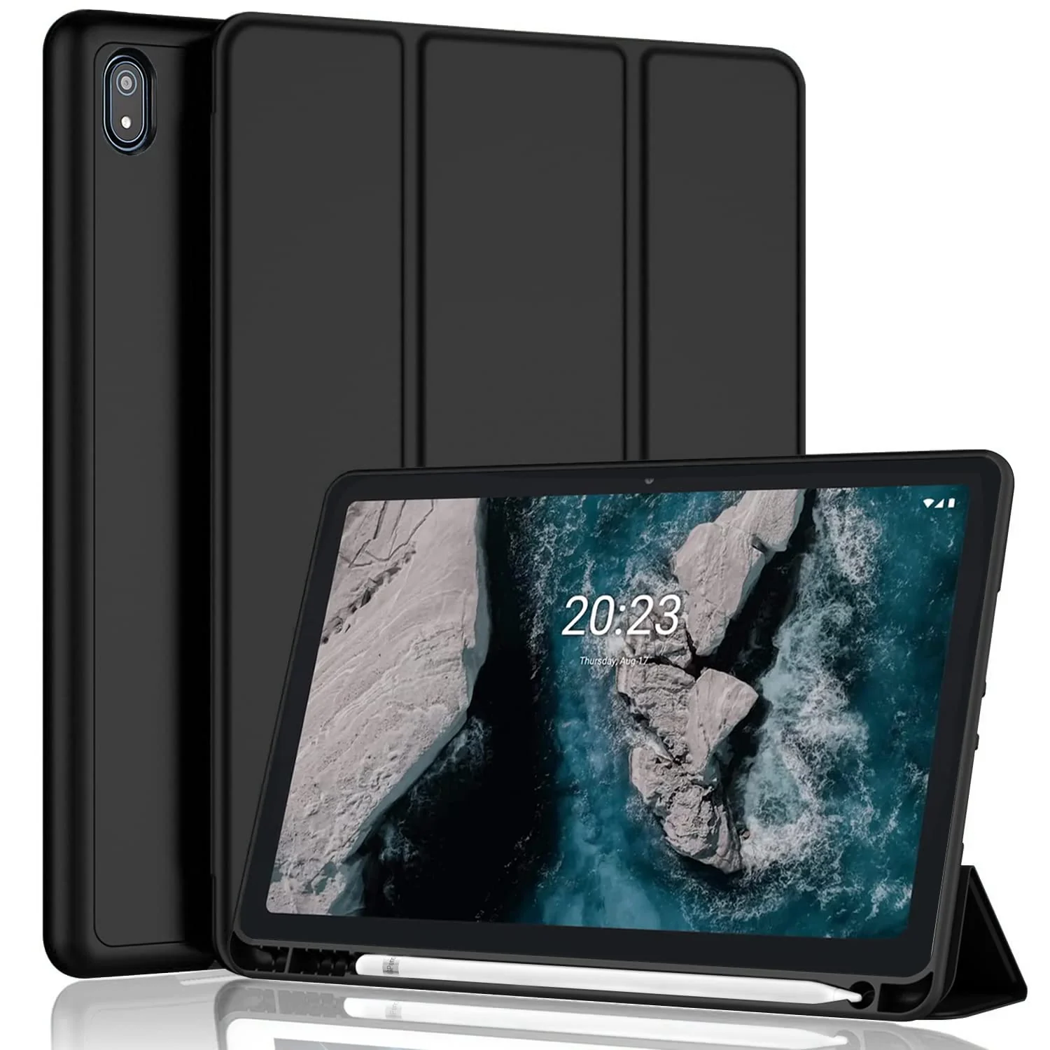 DL3 Mobilak Smart Case for Nokia T20 Tablet with Pencil Holder, Soft TPU Smart Stand Back Cover Auto Wake/Sleep Feature - Black