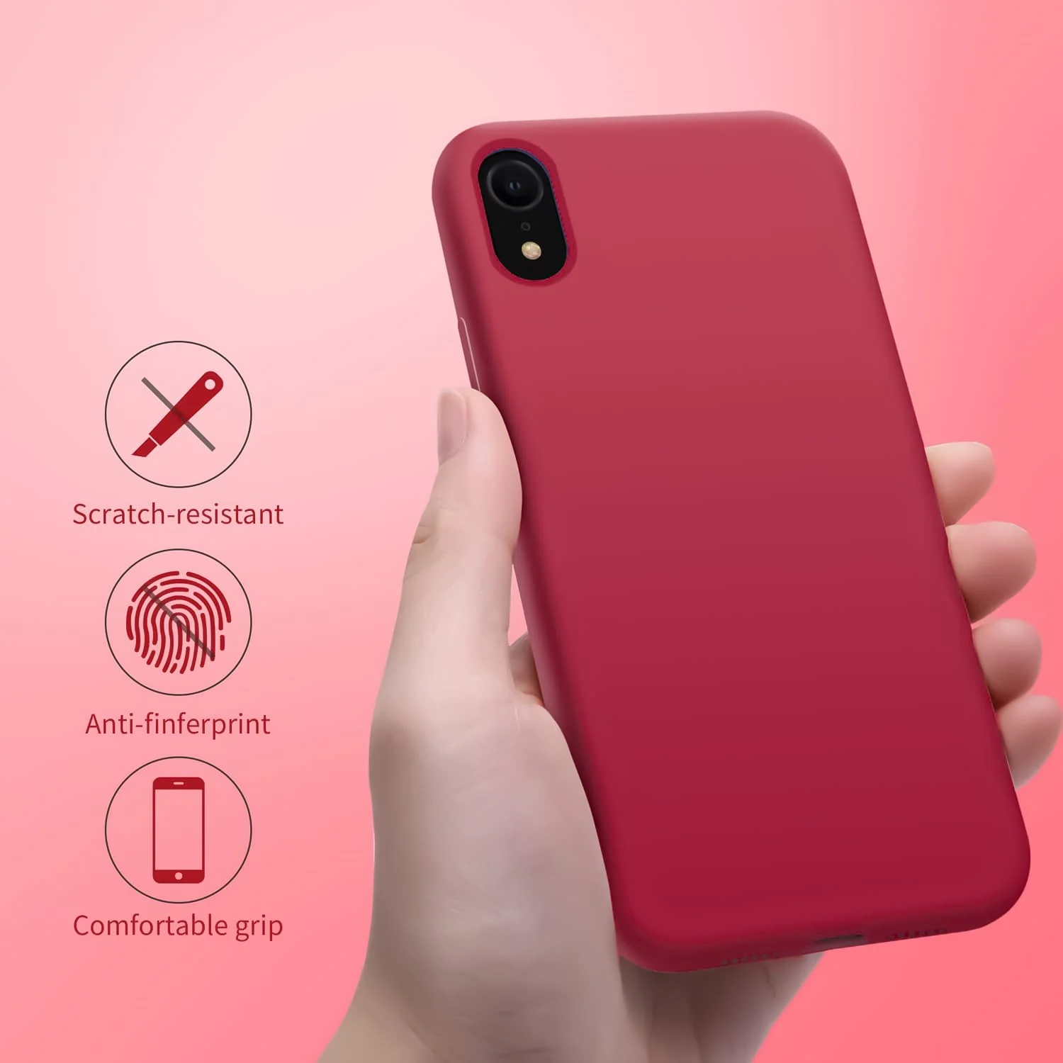 DL3 Mobilak Liquid Silicone Protective Case for iPhone XR with Camera Protection and Microfiber Lining - Dark Red