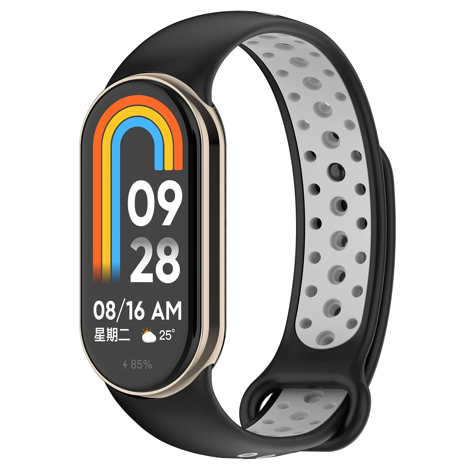 DL3 Mobilak Strap for Xiaomi Mi Band 9 / Mi Band 8, Breathable Sport Silicone Watch Band Strap, Replacement Bracelet Wristband Wrist Strap for Xiaomi Smart Band 9/Xiaomi Smart Band 8 Watch Accessories - Black Gray