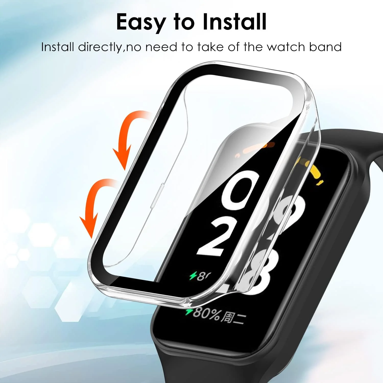 DL3 Mobilak Case Compatible with Xiaomi Redmi Band 2/ Xiaomi Smart Band 8 Active, Full Coverage Slim Hard PC Case Protective Bumper Built-in Tempered Glass Screen Protector Shell - Clear
