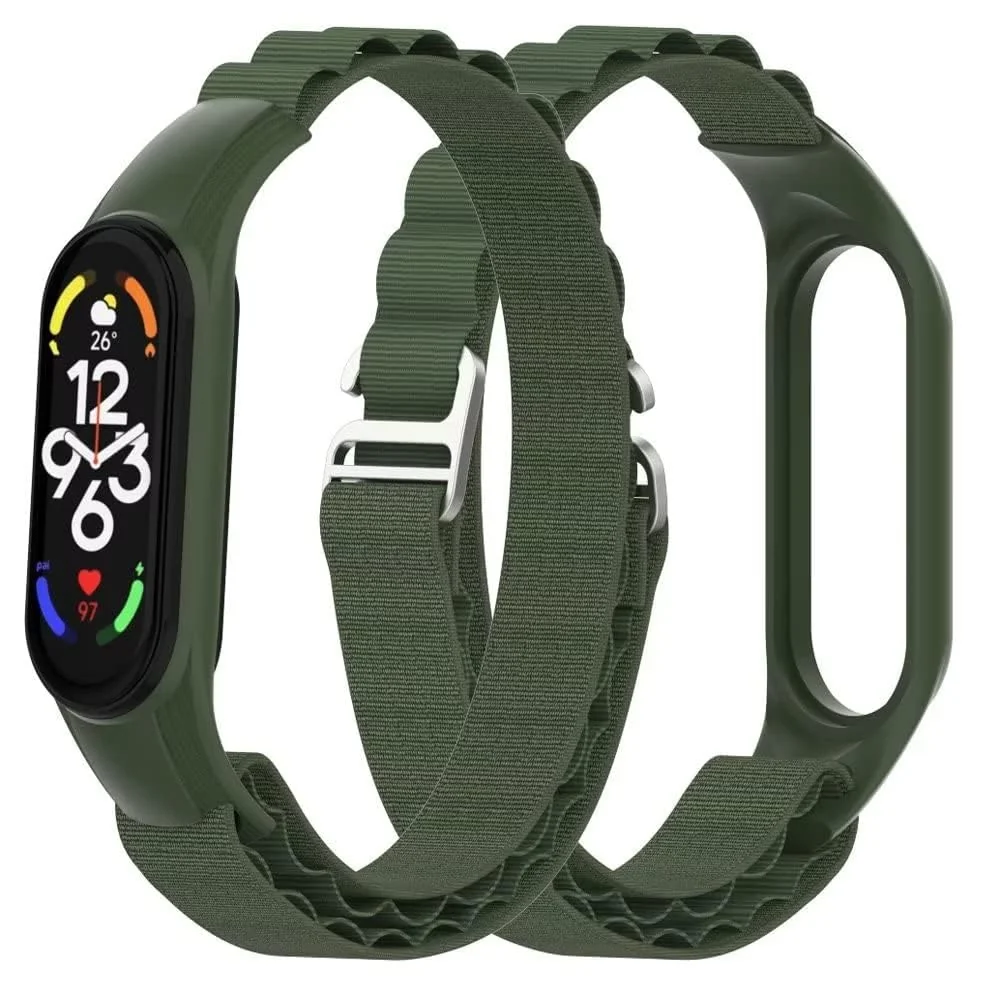 DL3 Mobilak Alpine Loop Band for Xiaomi Mi Band 7/Mi Band 6/Mi Band 5/Mi Band 4/Mi Band 3, Women Men Nylon Sport Solo Loop Rugged Wristband with G‑Hook - Green