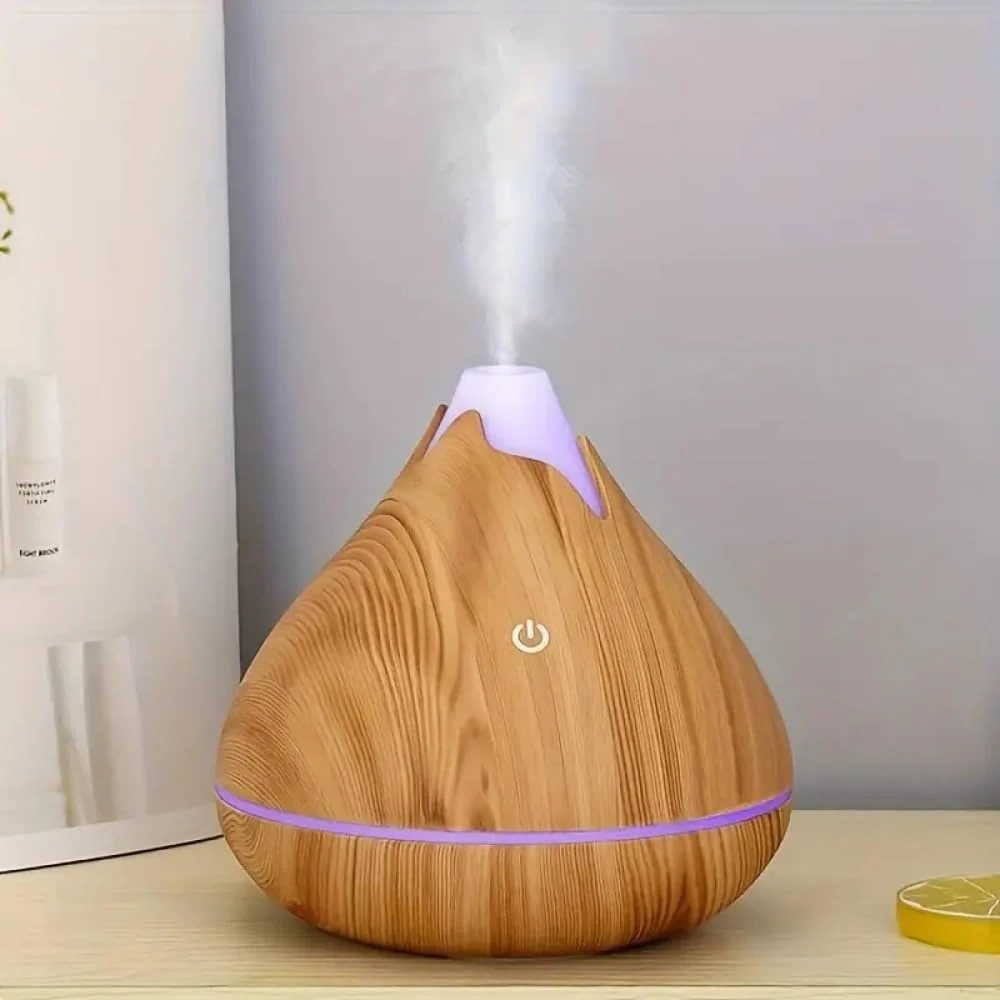 Mobigon Wood Cool Mist Ultrasonic Humidifier for Room Moisture, Aroma Diffuser for Home, 350ml Essential Oil Diffuser with 7 Colorful Night Light, Auto Shut-Off, Home, Office - Light Woody