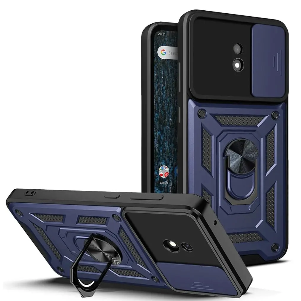 DL3 Mobilak Military-Grade Protective Case with Sliding Camera Cover, Metal Ring Kickstand and Magnetic Car-Mount Support for Nokia C1 - Blue