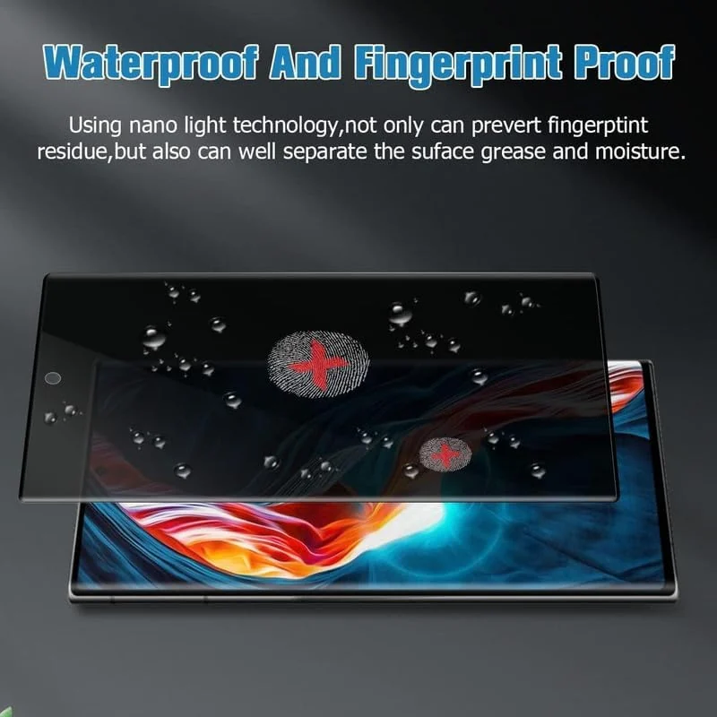 "DL3 Mobilak Screen Protector for Samsung Galaxy S24 Ultra (6.8"") UV Glass Fingerprint Reader Support 3D Curved Anti-Spy Tempered Glass Screen Protector - Privacy"