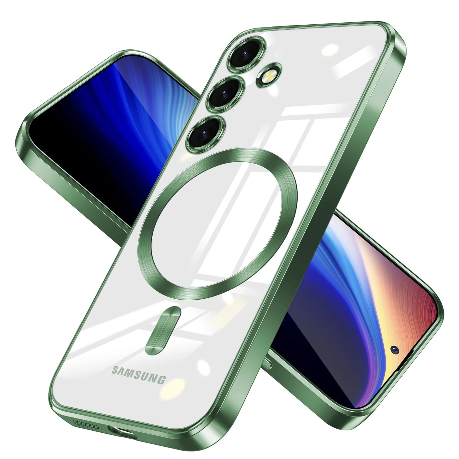 DL3 Mobilak Clear TPU Card Holder Case for Samsung Galaxy S23 FE with Camera Protection and Magnetic Car-Mount Support - Green