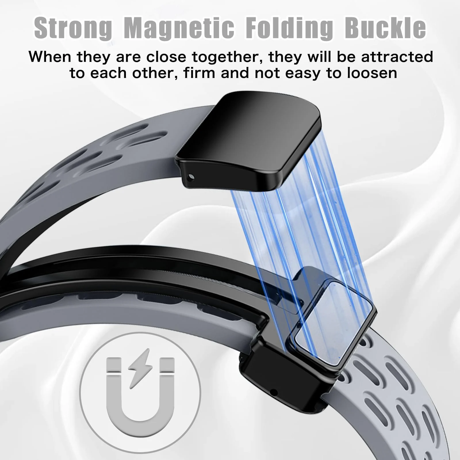 DL3 Mobilak Strap For Xiaomi Mi Band 10/9/8 Magnetic Metal Buckle Sport Silicone Breathable Strap for Men Women Band Quick Release Soft Replacment Wristband For Xiaomi Smart Band 8/9/10 - Gray