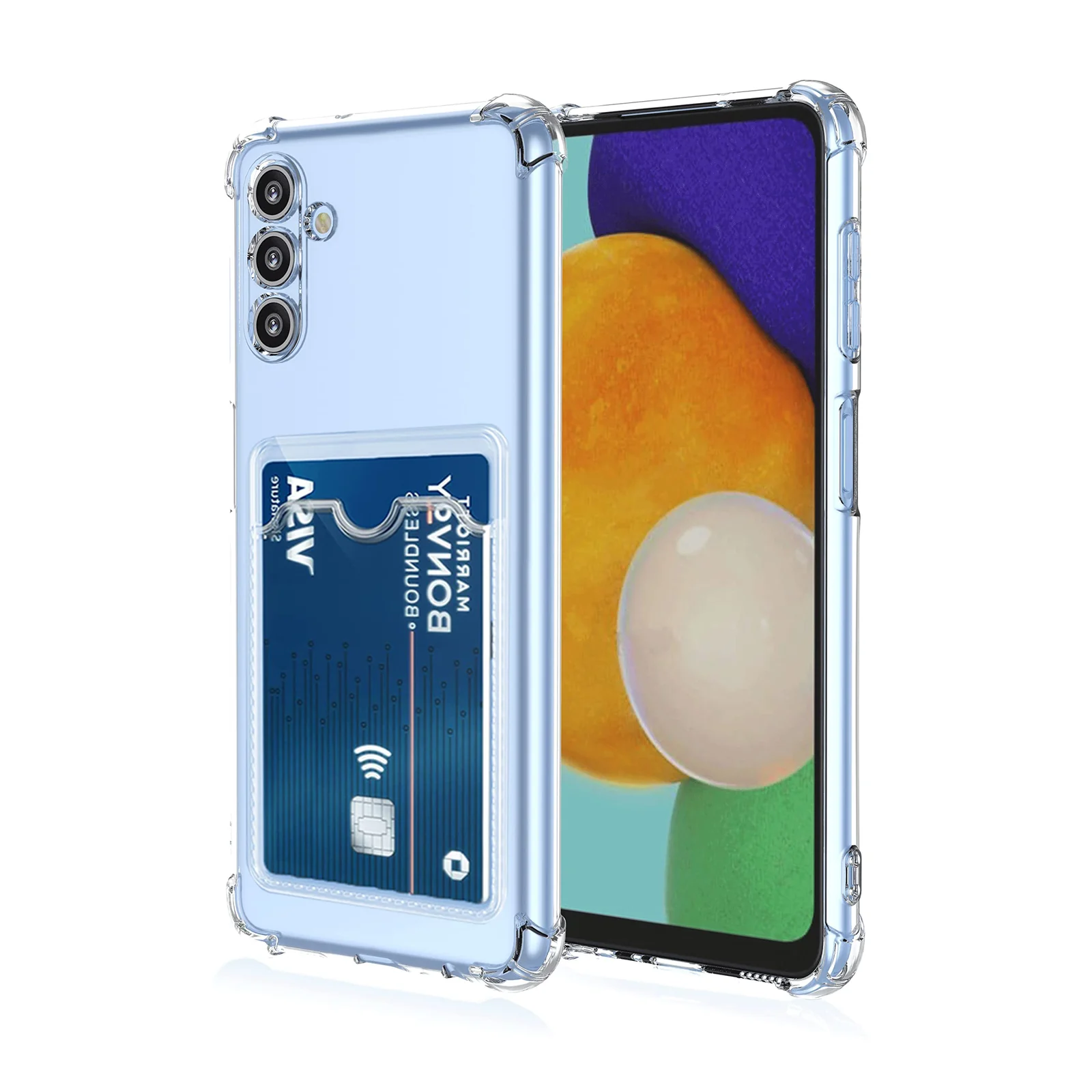 DL3 Mobilak Clear TPU Wallet Case with Card Slot and Camera Protection for Samsung Galaxy A14 4G / 5G - Transparent