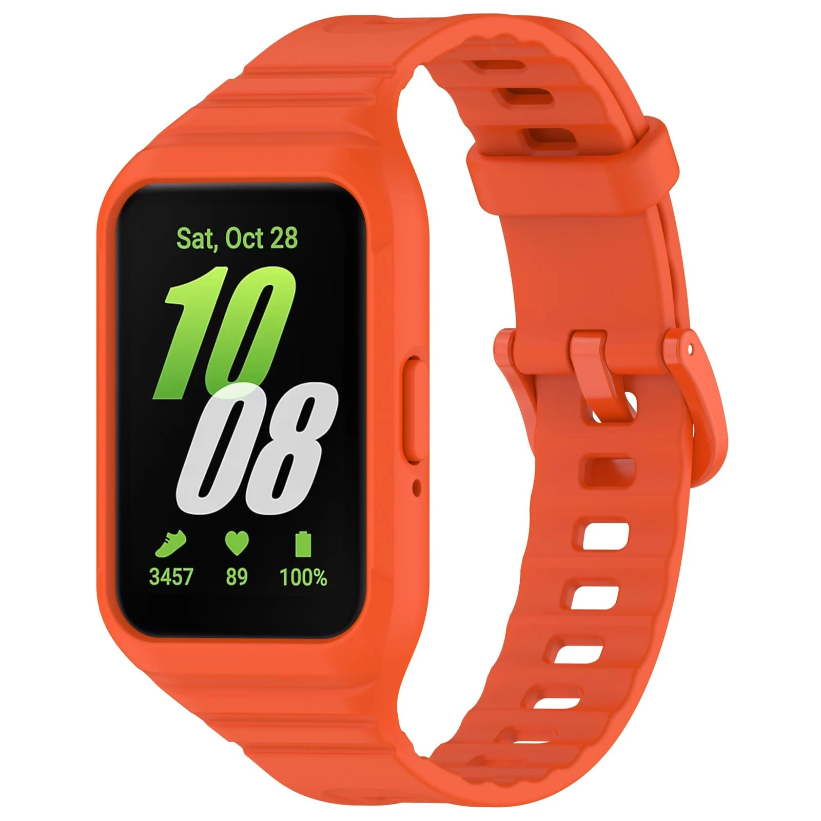 DL3 Mobilak Strap Compatible with Samsung Galaxy Fit 3 SM-R390, Silicone Sport Band Replacement Watchband with Bumper Case for Samsung Galaxy Fit 3, Adjustable Wristband - Orange