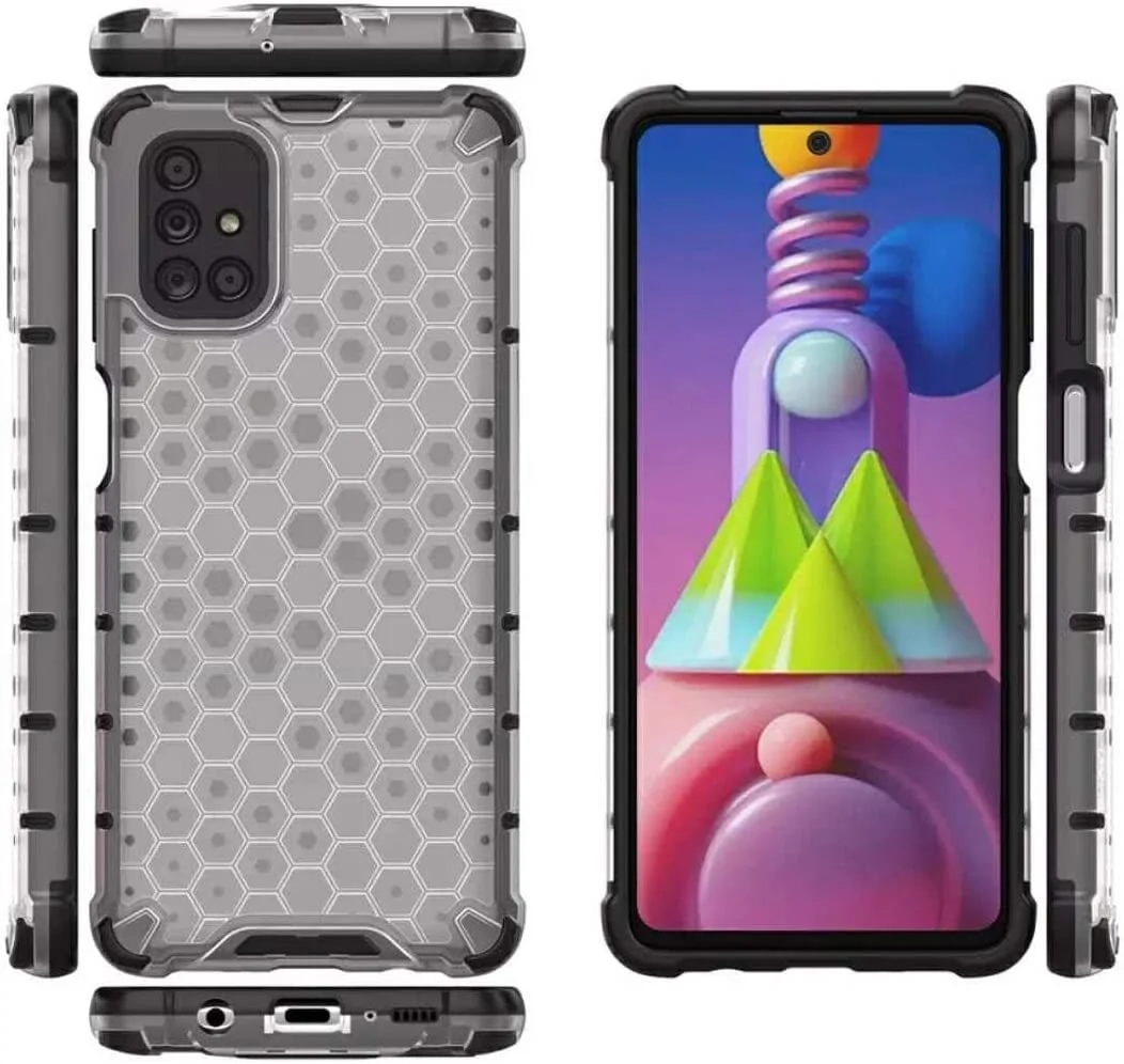 DL3 Mobilak Honeycomb Protective Case for Samsung Galaxy M51, Shock-absorbing protection, Transparent design, Slim, lightweight profile - Clear