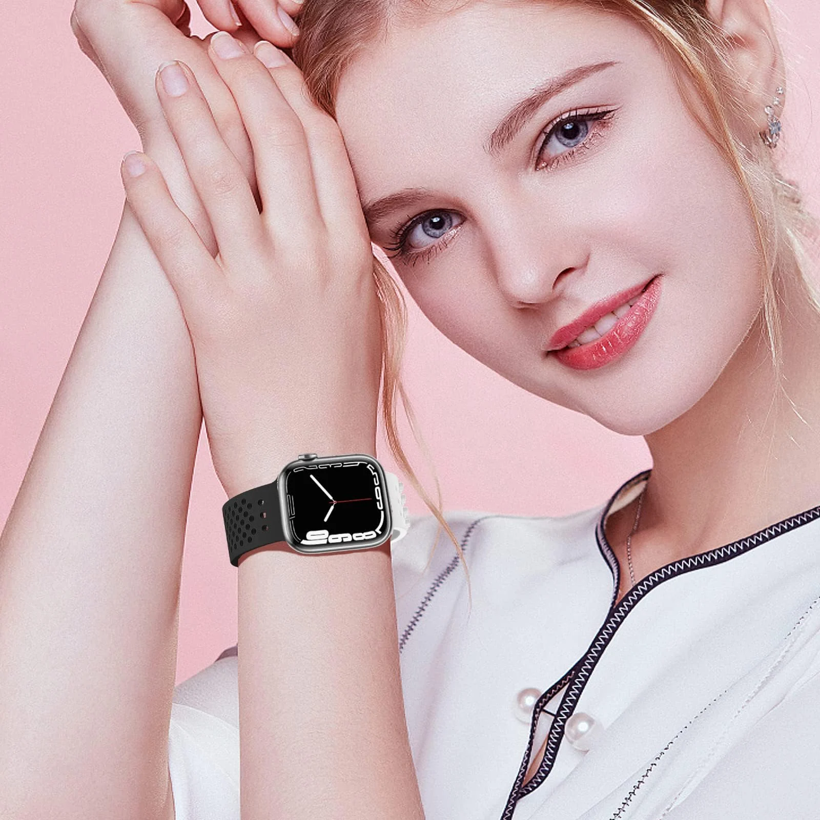 DL3 Mobilak Soft Silicone Band For Apple Watch Ultra Bands 49mm 45mm 44mm 42mm, Sport Replacement Wristband No Clasps for iWatch Series 8 ultra 7 6 5 4 SE 3 2 Women Men, Waterproof Strap - White Black