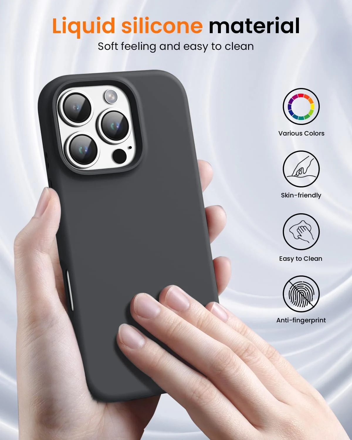 DL3 Mobilak Liquid Silicone Protective Case for iPhone 16 Pro with Microfiber Lining and Shockproof Design - Deep Gray 2