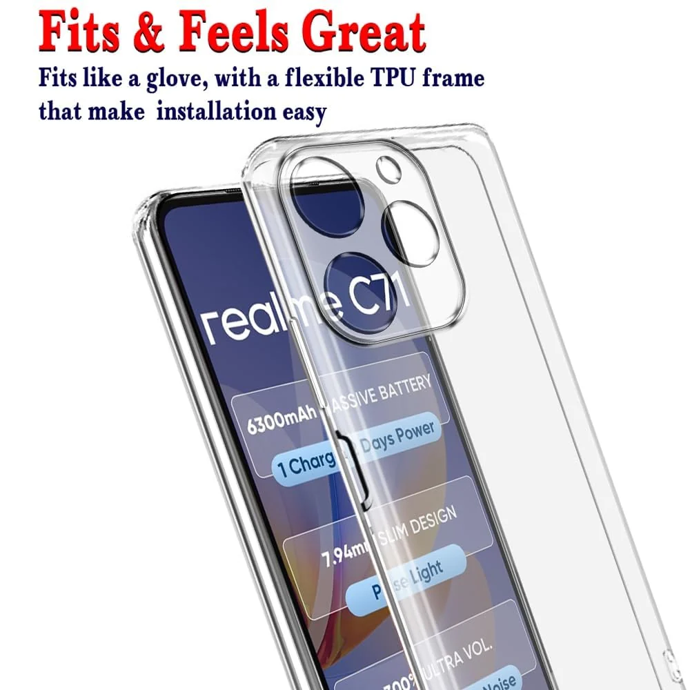 DL3 Mobilak Case Compatible with realme C71, Case Crystal Soft TPU Gel Case Flexible Silicone Anti-Scratch Camera Protection TPU Cover - Clear
