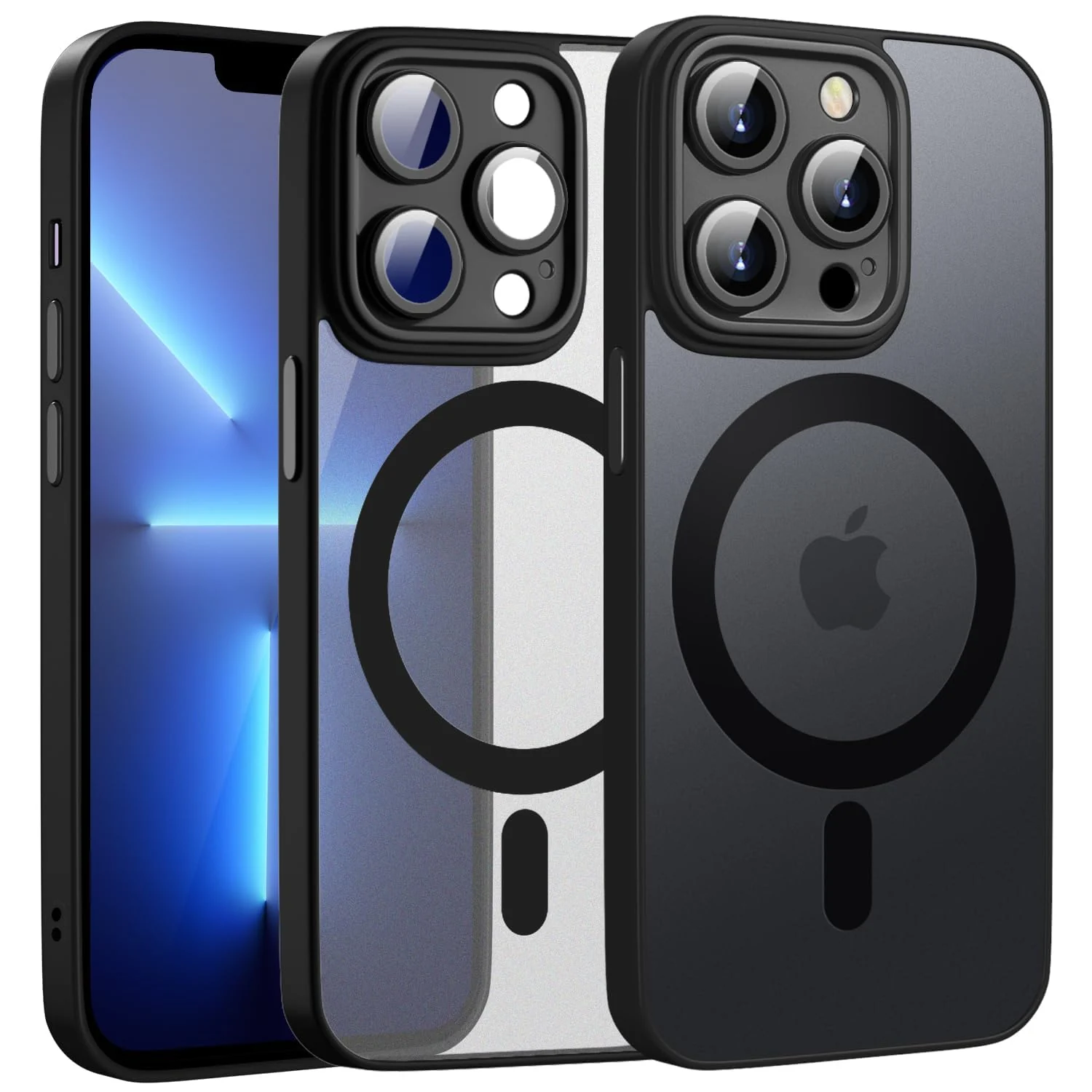 DL3 Mobilak Matte MagSafe-Compatible Magnetic Case for iPhone 14 Pro Max with Camera Protection and Magnetic Car-Mount Support - Black