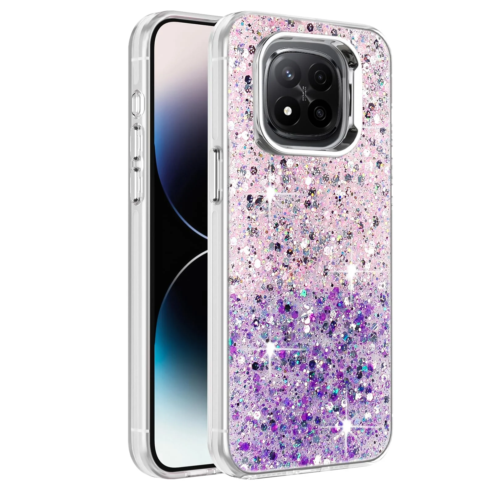 DL3 Mobilak Glitter Rhinestone Protective Case for Redmi Note 14 Pro 5G / POCO X7 5G with Shockproof Design - Pink Purple