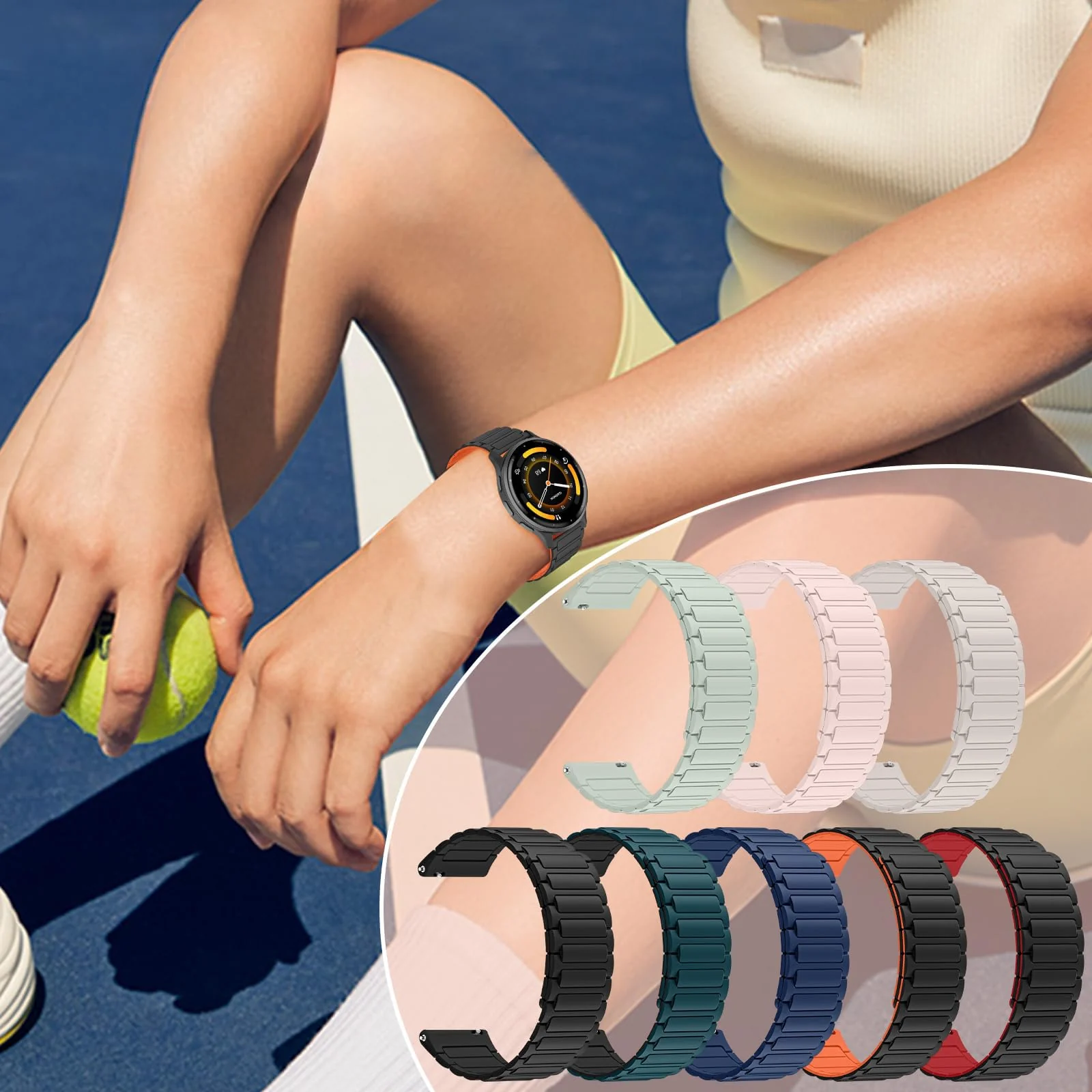 DL3 Mobilak 22mm Silicone Magnetic Strap for Xiaomi Redmi Watch 5 Active/5 Lite/Samsung Galaxy Watch 46mm/Watch 3 45mm/Gear S3/Huawei watch (GT6 GT5 GT4 GT3 GT2 GT 46MM)/GT2E/GT6 Pro/GT 5 Pro/Amazfit GTR4/Bip 6 - Black Orange