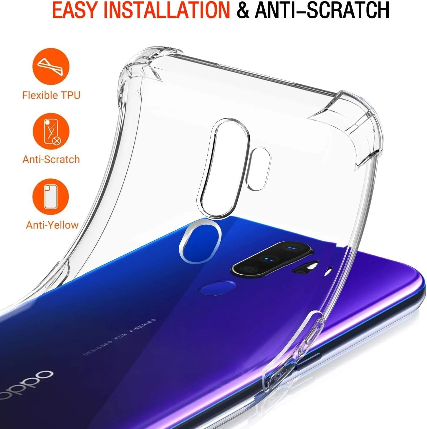 DL3 Mobilak Clear TPU Case for OPPO A9 2020 / OPPO A5 2020, Camera protection, Shock-absorbing protection, Scratch-resistant surface - Clear