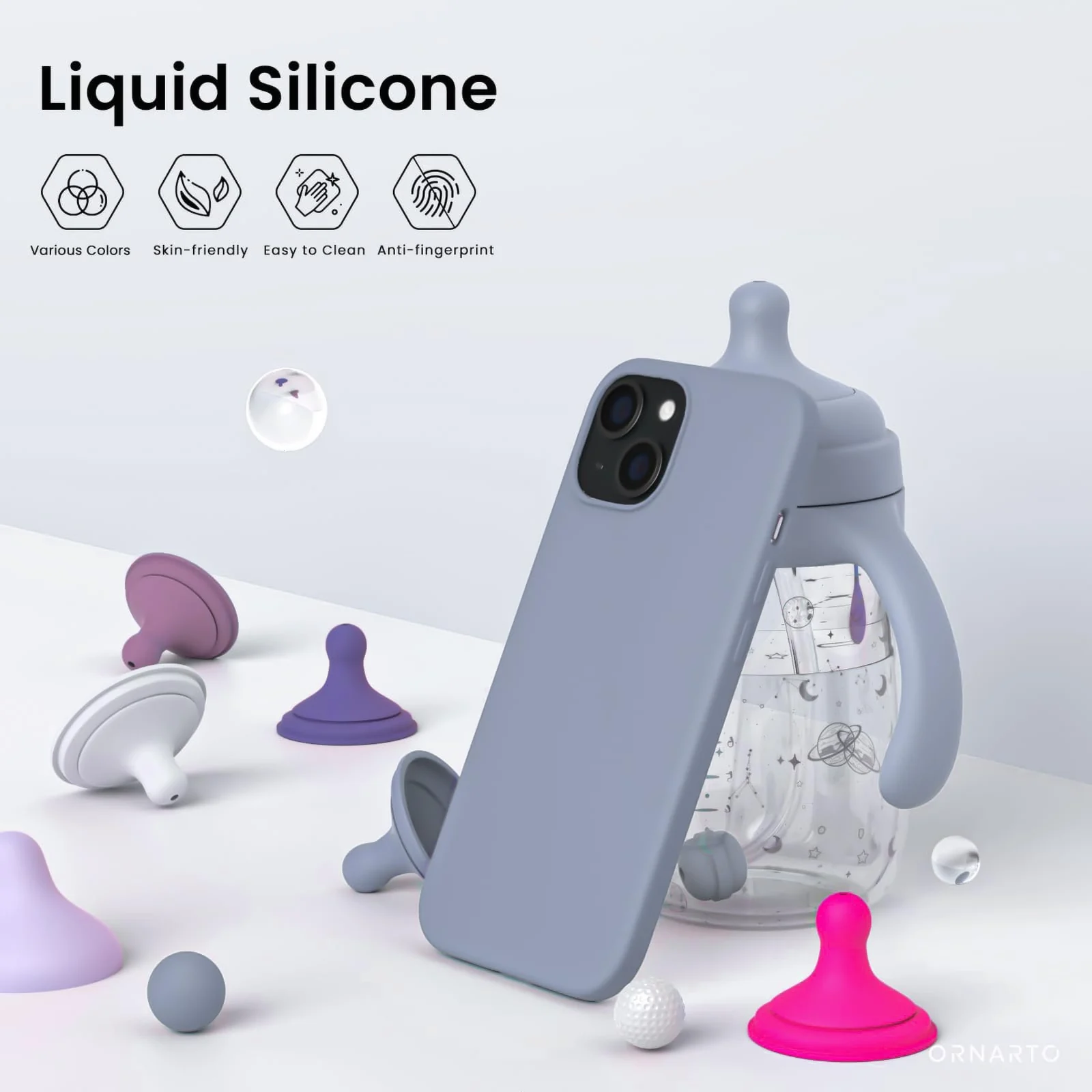 DL3 Mobilak Liquid Silicone Protective Case for iPhone 14 (6.1 Inch) with Camera Protection and Microfiber Lining - Lavender Gray