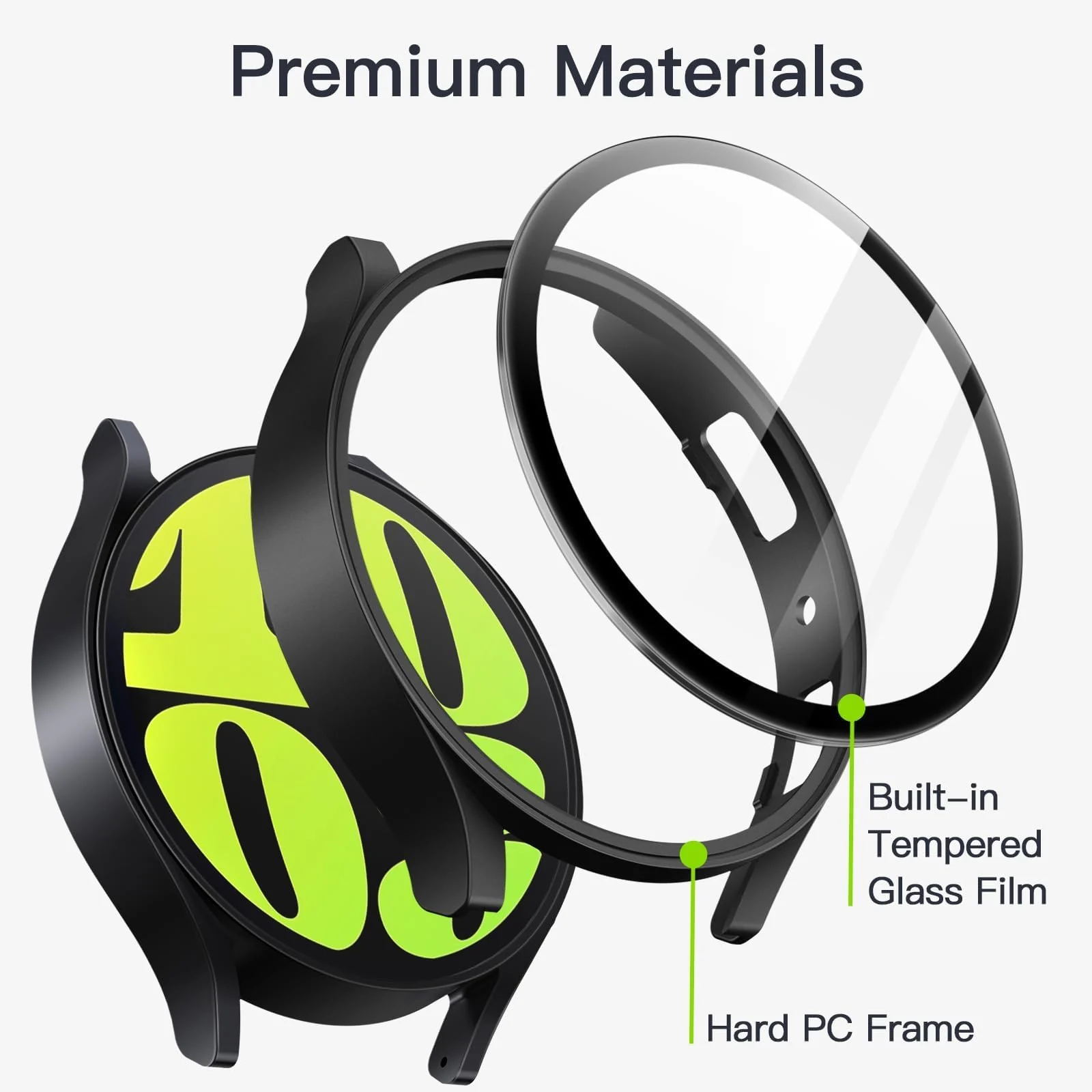 DL3 MOBILAK Full-Coverage Watch Case with Tempered Glass for Samsung Galaxy Watch 6 44 mm, Black