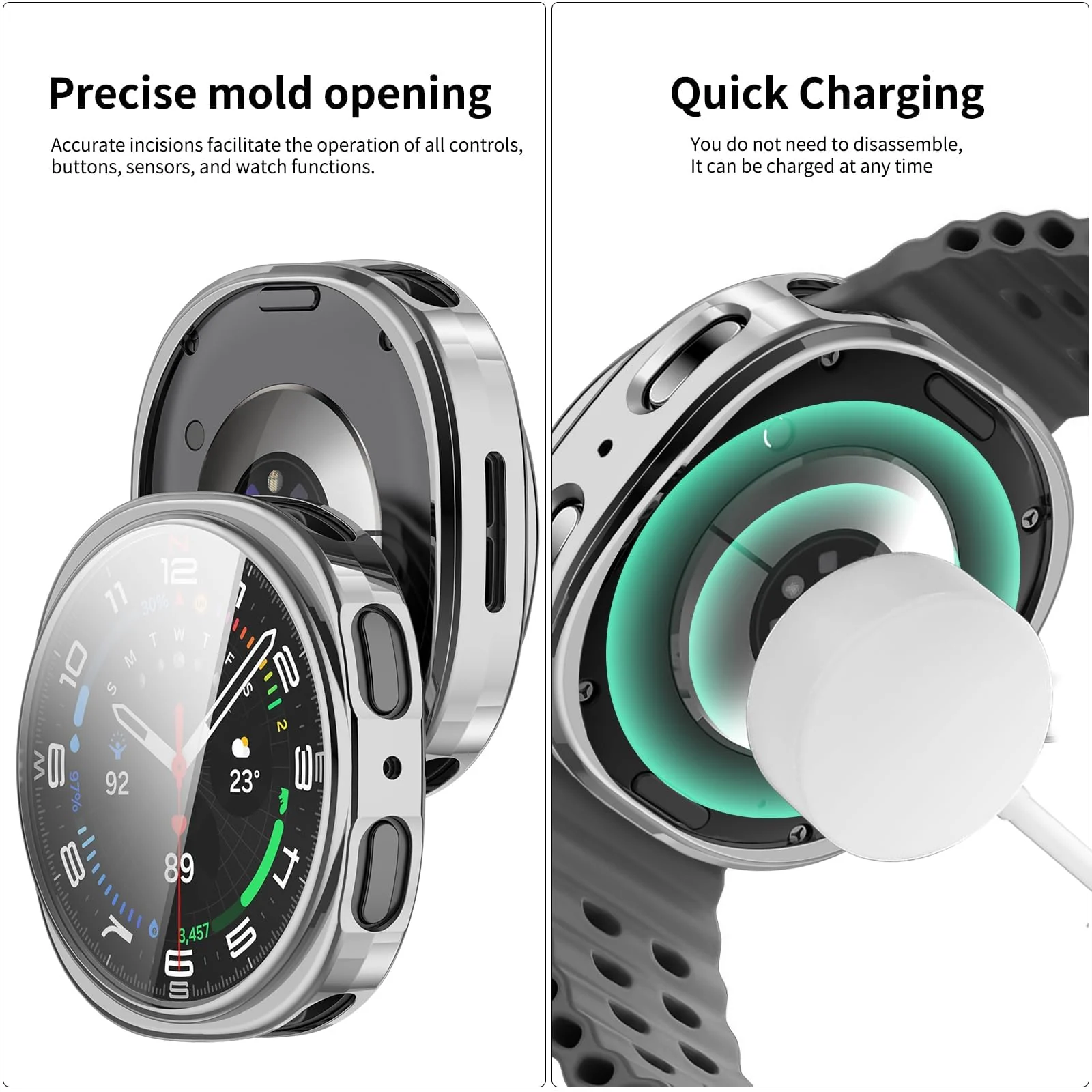 DL3 Mobilak Case Compatible with Samsung Galaxy Watch 8 44mm Case All-Around with Built-in Screen Protector Watch Soft TPU Shockproof Cover Slim Guard Thin Bumper Shell Protector - Silver