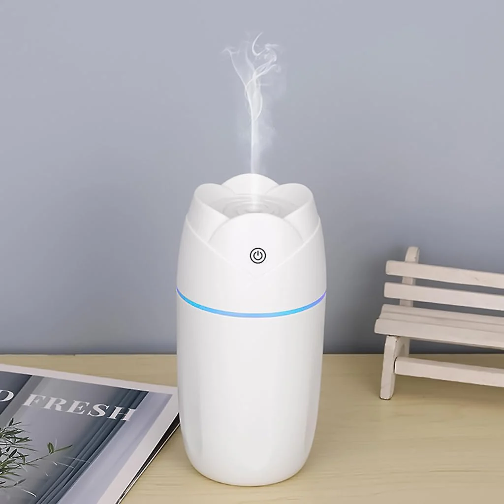 Mobigon Wood Cool Mist Ultrasonic Humidifier for Room Moisture, Aroma Diffuser for Home, 300ml Essential Oil Diffuser with 7 Colorful Night Light, Auto Shut-Off, Home, Office, car - A.White