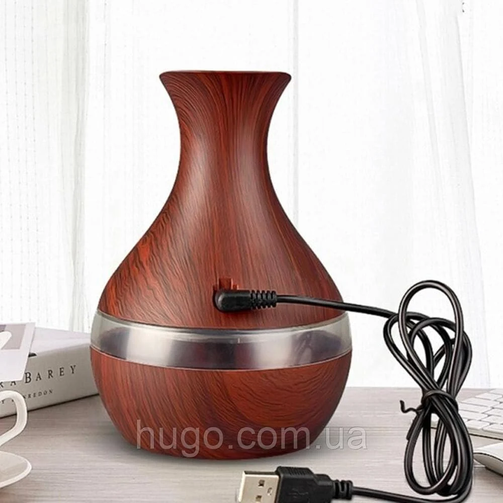 Mobigon Wood Cool Mist Ultrasonic Humidifier for Room Moisture, Aroma Diffuser for Home, 300ml Essential Oil Diffuser with 7 Colorful Night Light, Auto Shut-Off, Home, Office, car - C.Dark Brown