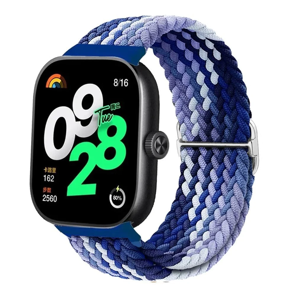 DL3 Mobilak Braided Band For Redmi 4/5 / 6 / Xiaomi Smart Band 8 Pro/Band 9 Pro for Women Men, Adjustable Braided Bands Straps Elastics Sport Wristband Nylon Strap - Colorful Blue