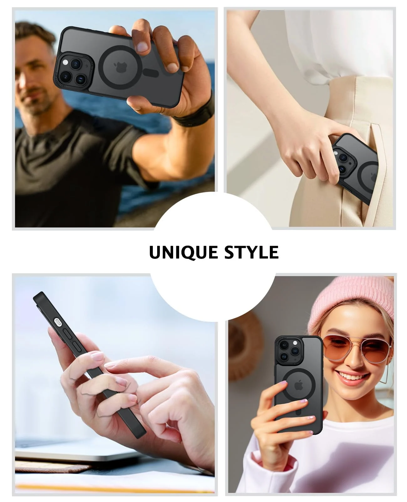 DL3 Mobilak Translucent Matte Case for iPhone 15 Pro 6.1-Inch, Compatible with MagSafe accessories, Supports wireless charging, Built-in magnetic car-mount support - Black