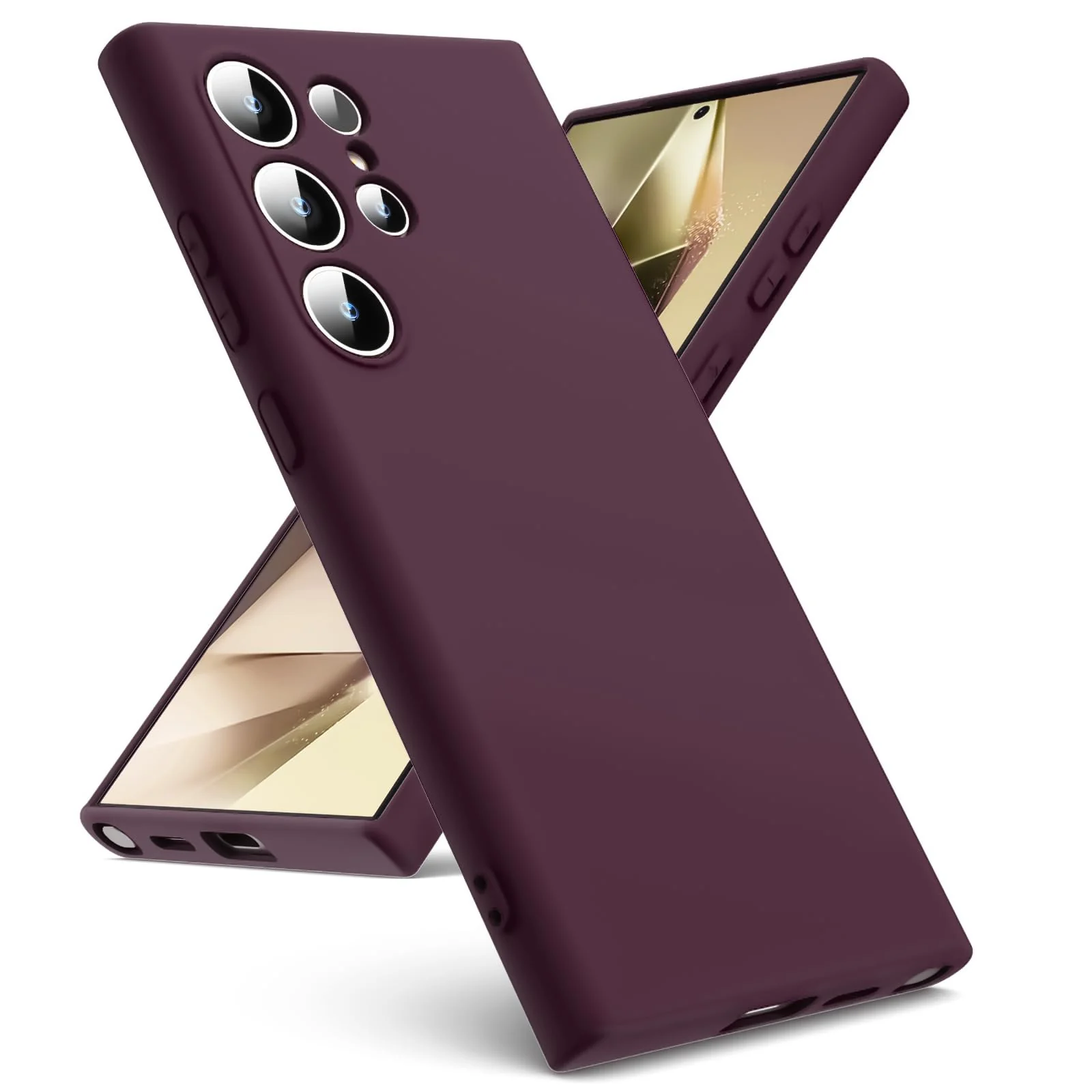 DL3 Mobilak Liquid Silicone Protective Case with Soft Microfiber Lining with Full Camera Protection for Samsung Galaxy S23 Ultra - Wine Red