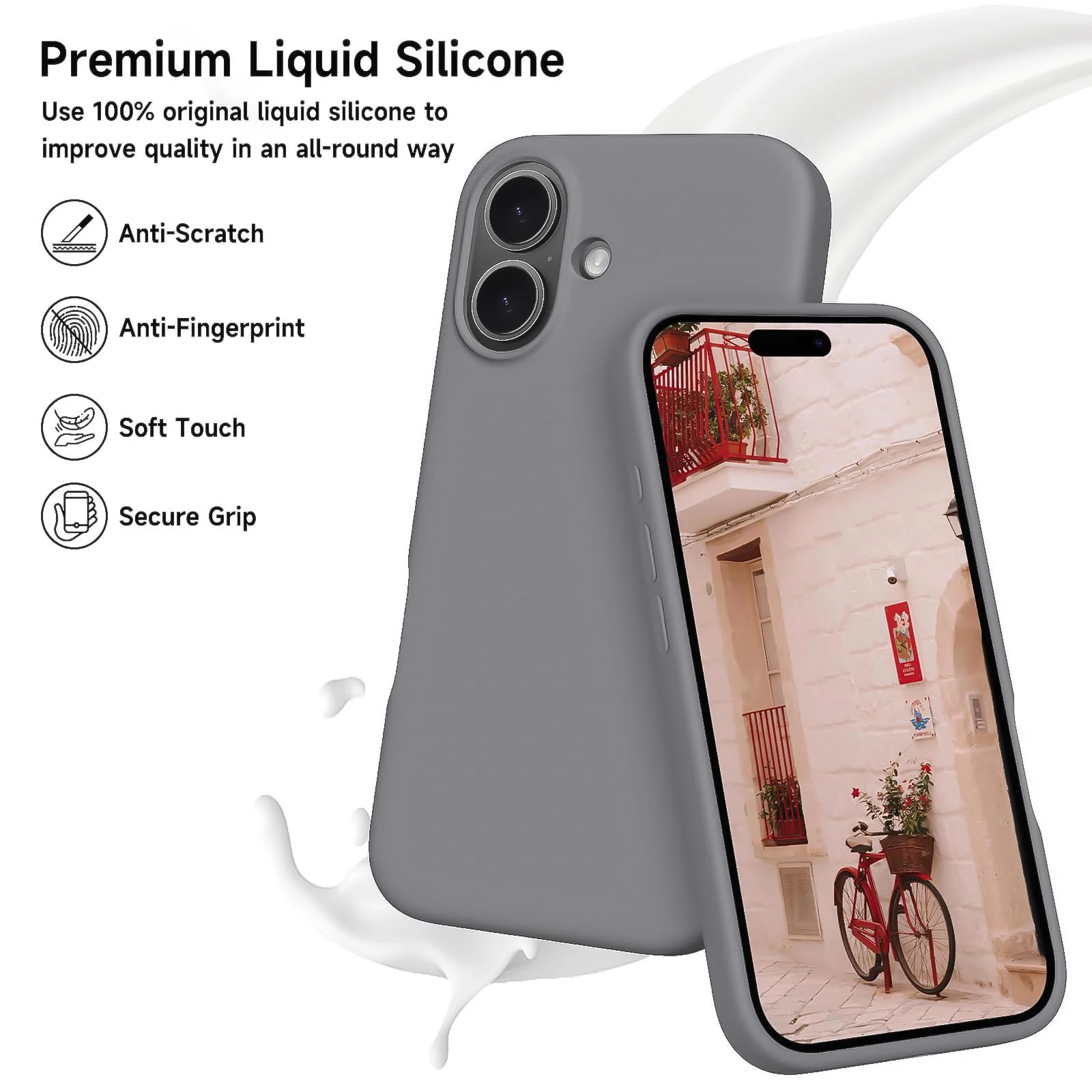 DL3 Mobilak Liquid Silicone Protective Case with Soft Microfiber Lining for iPhone 17 6.3-Inch - Gray