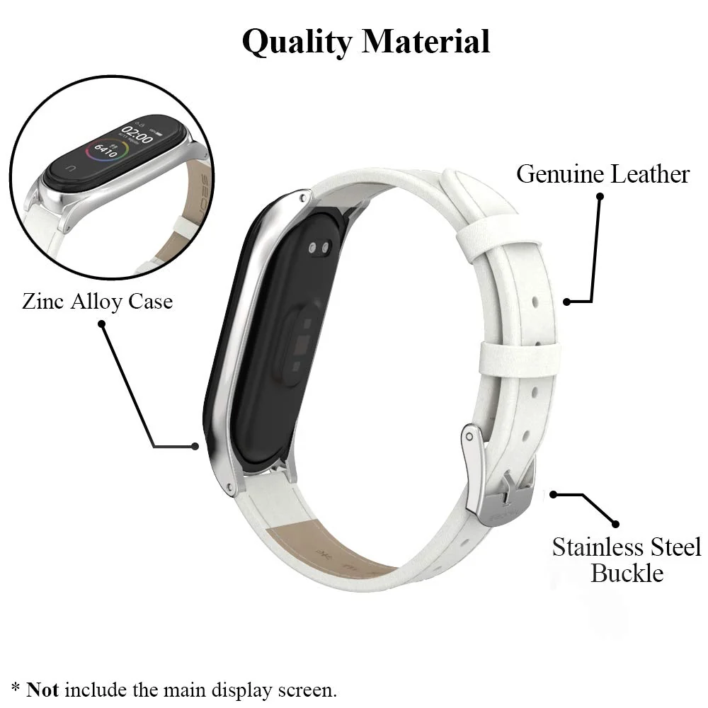 DL3 Mobilak Strap for Mi Band 6, Mi band 5, Mi Band 4, Mi Band 3 Genuine Leather Replacement Strap Watch Wrist Band Smart Bracelet Accessories for Xiaomi Mi 6 5 4 3 Fit Band - White