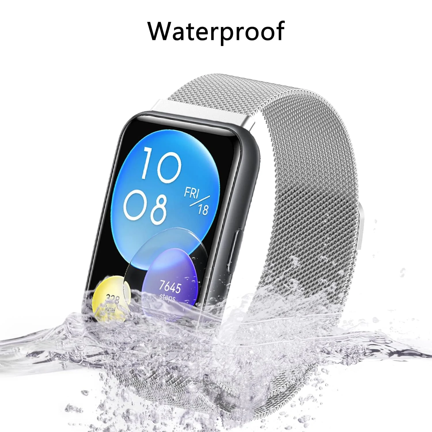 DL3 Mobilak Bracelet Compatible with Huawei Watch Fit 2, Stainless Steel Replacement Strap, Mesh Metal Watch Strap, Magnetic Adjustable Replacement Strap Compatible with Huawei Watch Fit2 - Black