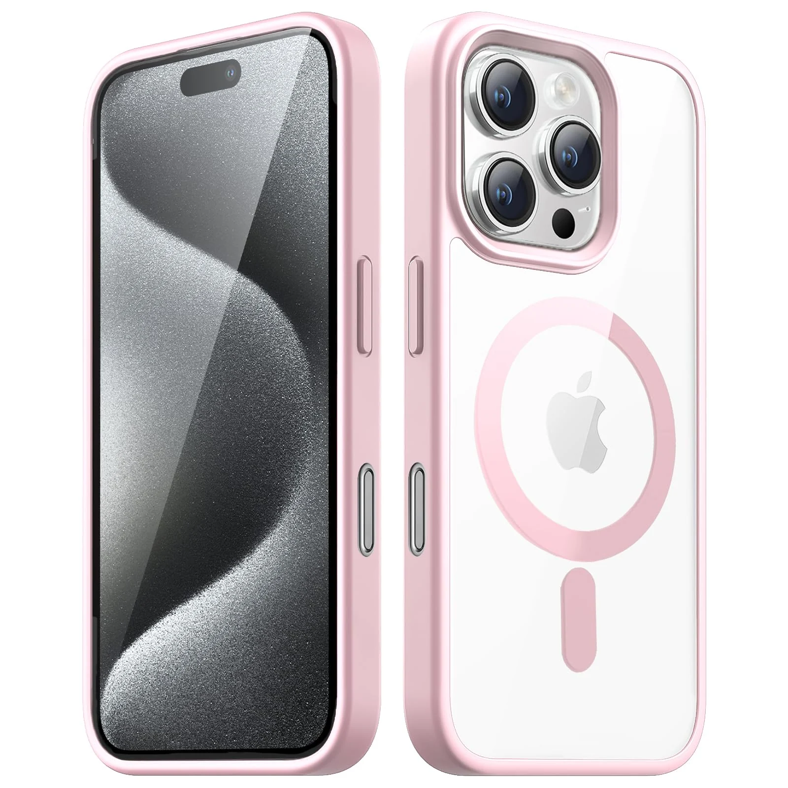 DL3 Mobilak Magnetic Case for iPhone 16 Pro Max 6.9-Inch Compatible with MagSafe, Shockproof Phone Bumper Cover, Solid Color Matte TPU Frame, Anti-Scratch Clear Back - Pink