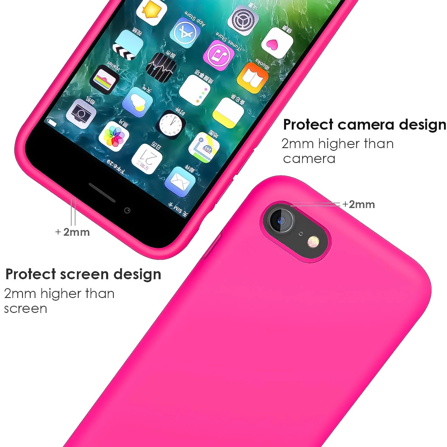 DL3 Mobilak Liquid Silicone Protective Case for iPhone SE 2022, SE 2020, iPhone 7, iPhone 8 with Camera Protection and Microfiber Lining - Hot Pink
