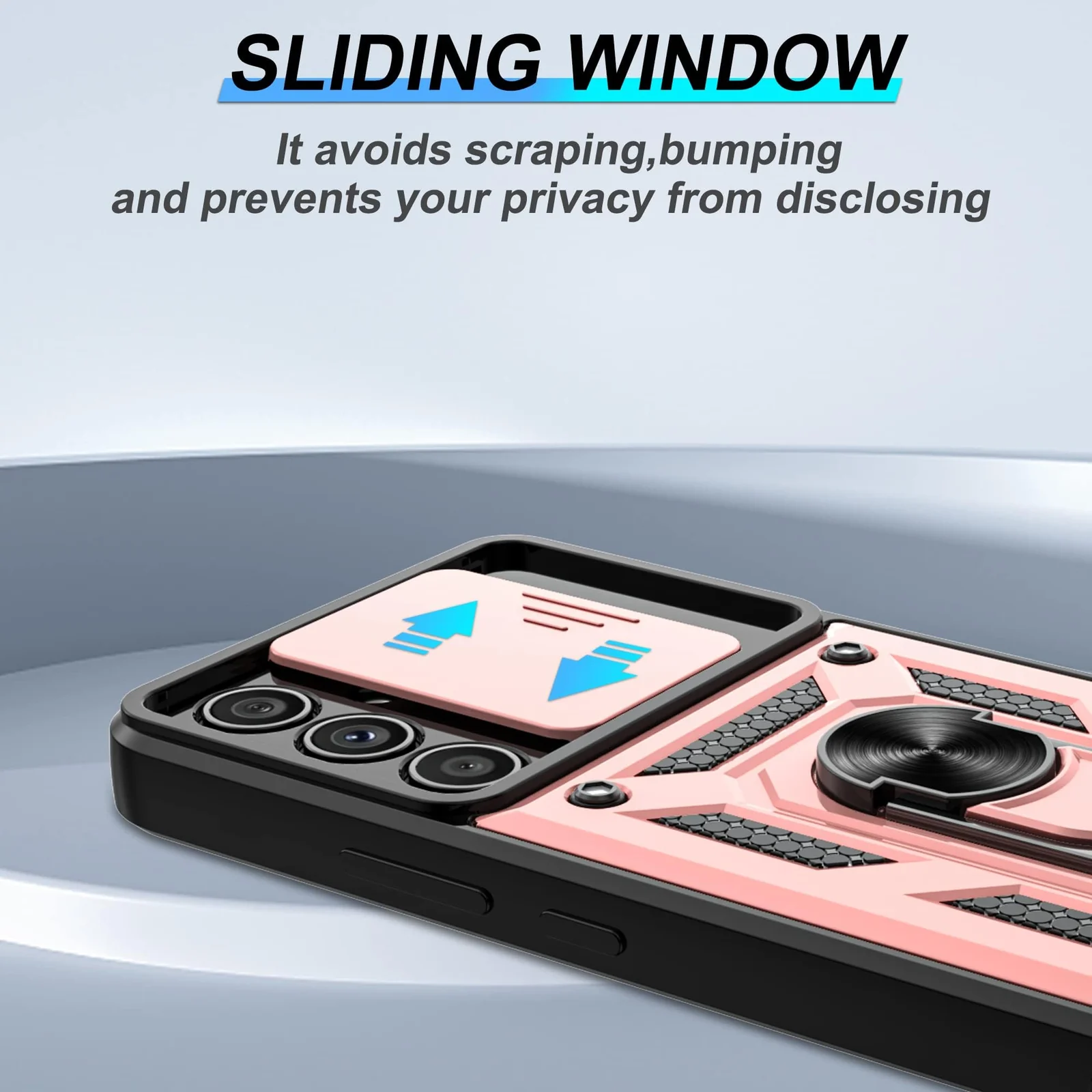 DL3 Mobilak Military-Grade Protective Case with Sliding Camera Cover, Metal Ring Kickstand and Magnetic Car-Mount Support for Samsung Galaxy A54 5G - Rose Gold