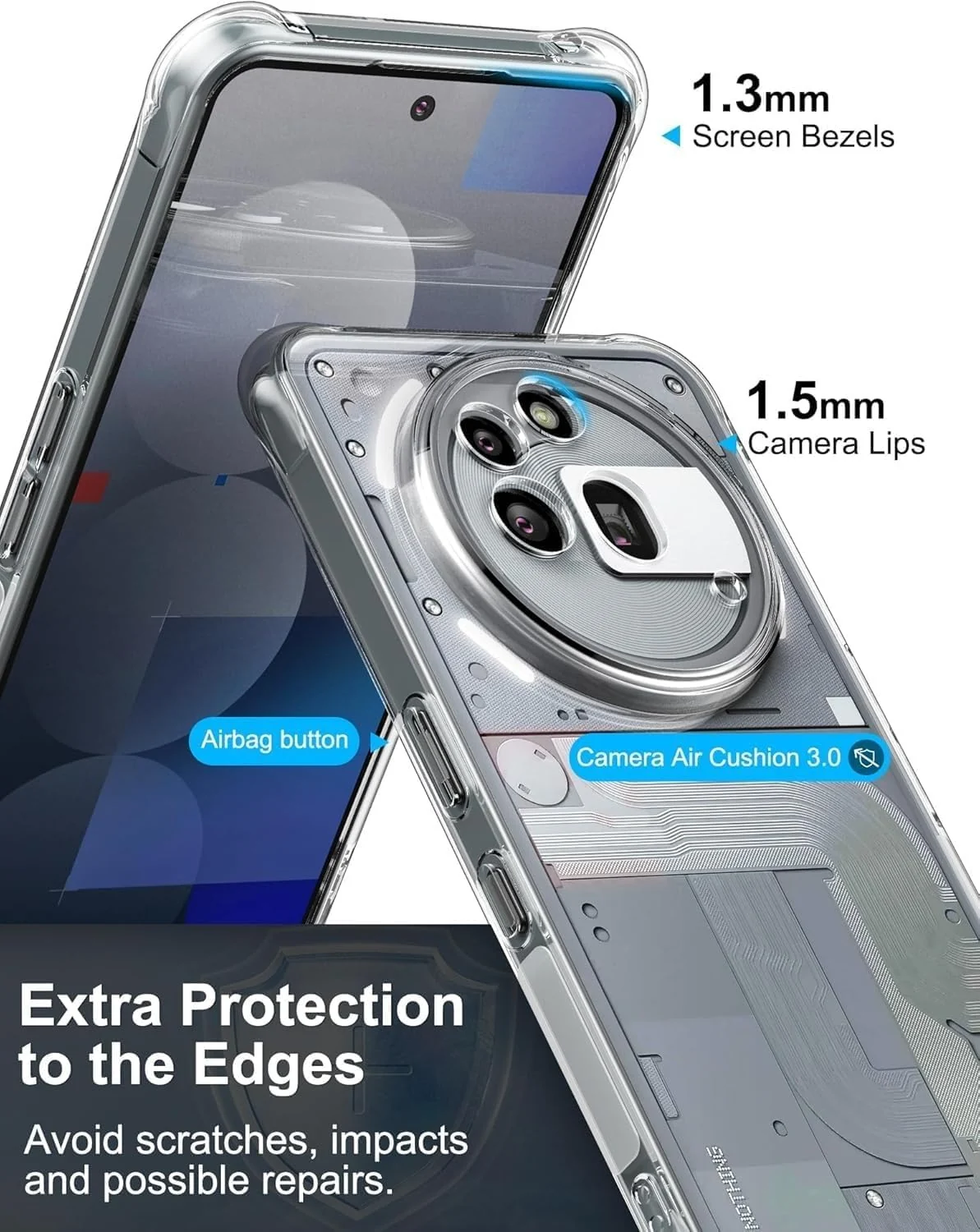 DL3 Mobilak Case Compatible with Nothing Phone 3A Pro, Cover Silicone TPU Gorilla Anti-shock Protector Camera Shockproof Corners - Clear