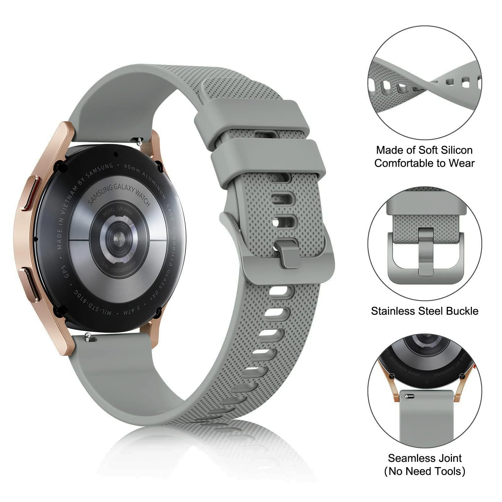 DL3 Mobilak Silicone Buckle Band 22MM Strap For Samsung Galaxy Watch 3 45mm/Watch 46mm/Gear S3/Huawei watch GT4 GT3 46MM/Huawei Watch 3&4/3&4 Pro/GT2E/GT2 Pro/GT GT2 46MM/Amazfit GTR - Gray