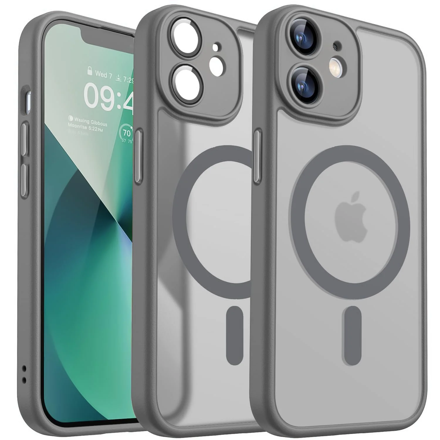 DL3 Mobilak Matte MagSafe-Compatible Magnetic Case for iPhone 12 with Camera Protection and Magnetic Car-Mount Support - Gray