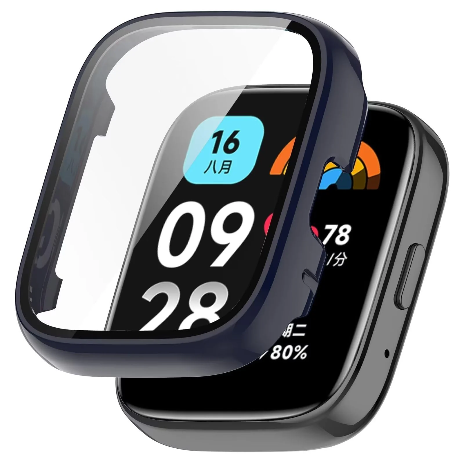 DL3 Mobilak Case with Screen Protector for Xiaomi Redmi Watch 3 Active/Redmi Watch 3 Lite, Bumper Full Coverage Hard PC Overall Protective Cover, Built-in Tempered Glass High Sensitivity - Blue