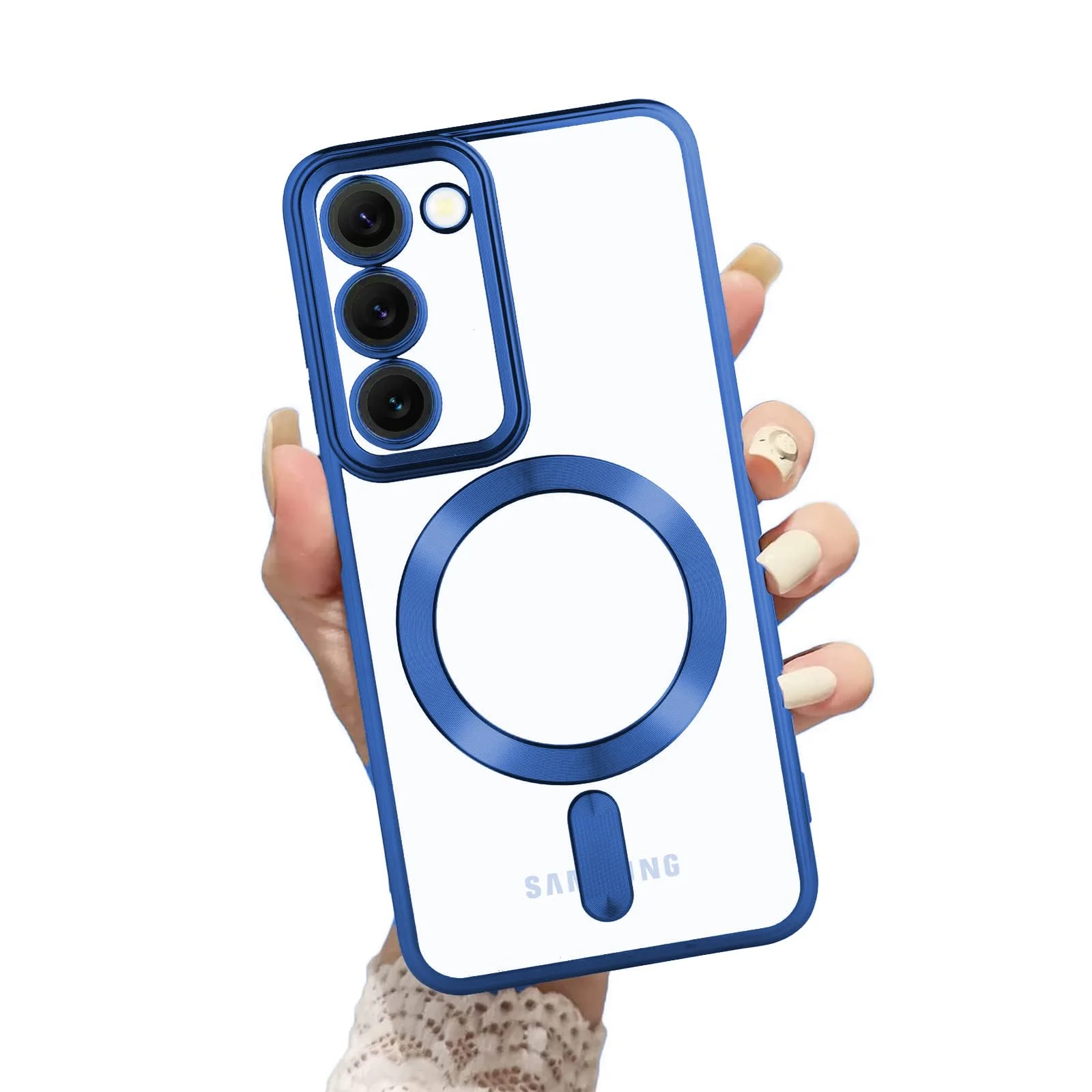 DL3 Mobilak Samsung Galaxy S20 FE 4G 5G 2020/2022 Case, [Full Camera Cover Protection] [Compatible with MagSafe] Magnetic Metallic Glossy Slim Clear Luxury Soft Shockproof Case - Blue