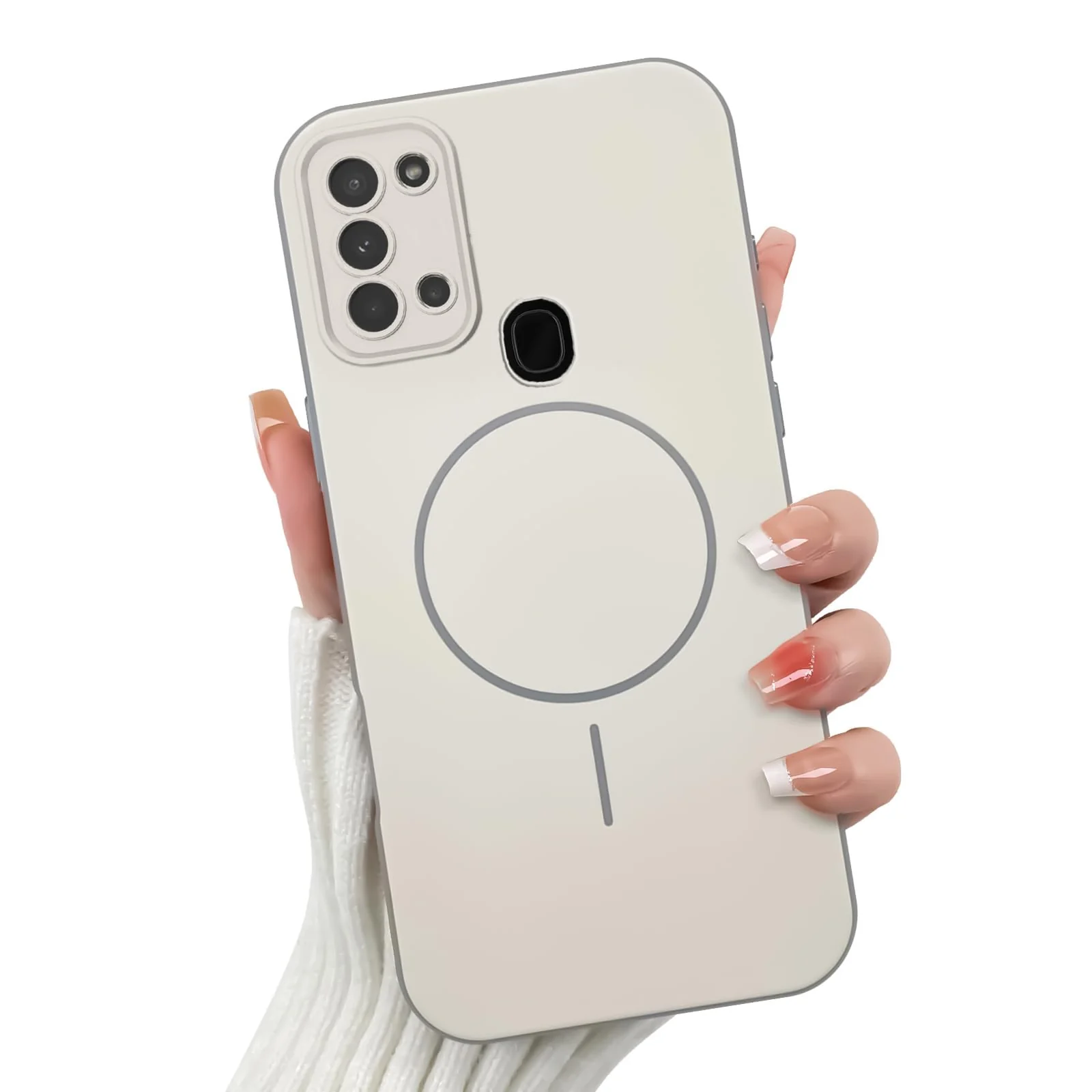 DL3 Mobilak Case For Samsung Galaxy A21s Slim Design [Not Compatible with MagSafe] Soft Silicone Case Flexible TPU Anti-Scratch Protective Cover with Full Camera Protection - Off-White