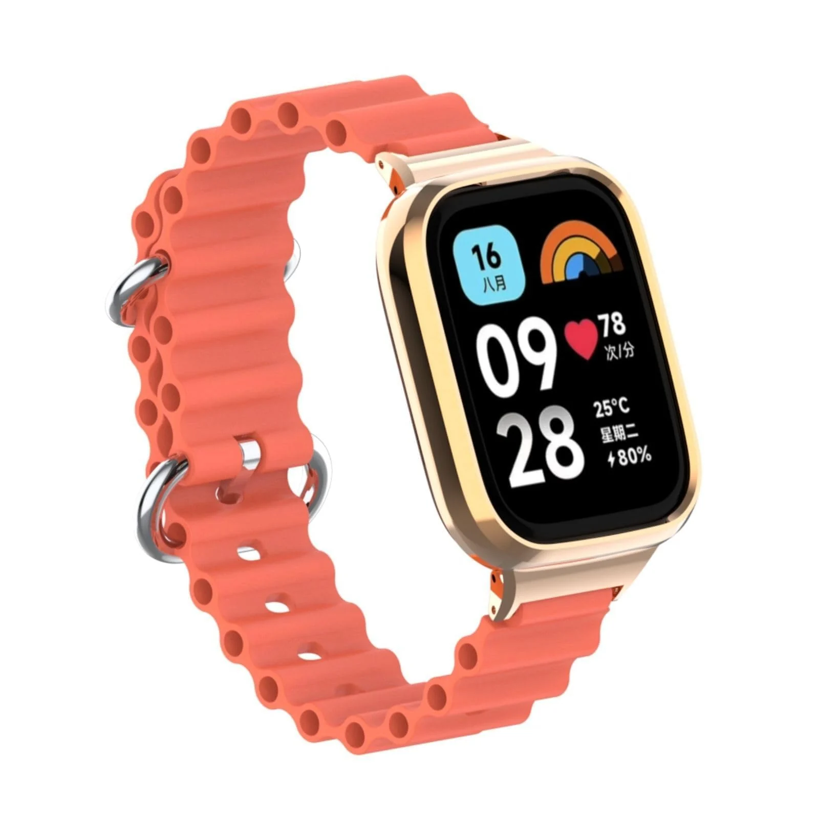 DL3 Mobilak Ocean Strap Compatible with Xiaomi Mi Watch Lite/Redmi Watch, Adjustable Silicone Strap with Metal Buckle, Band With Frame Metal Women Men Replacement Strap - Mango Orange