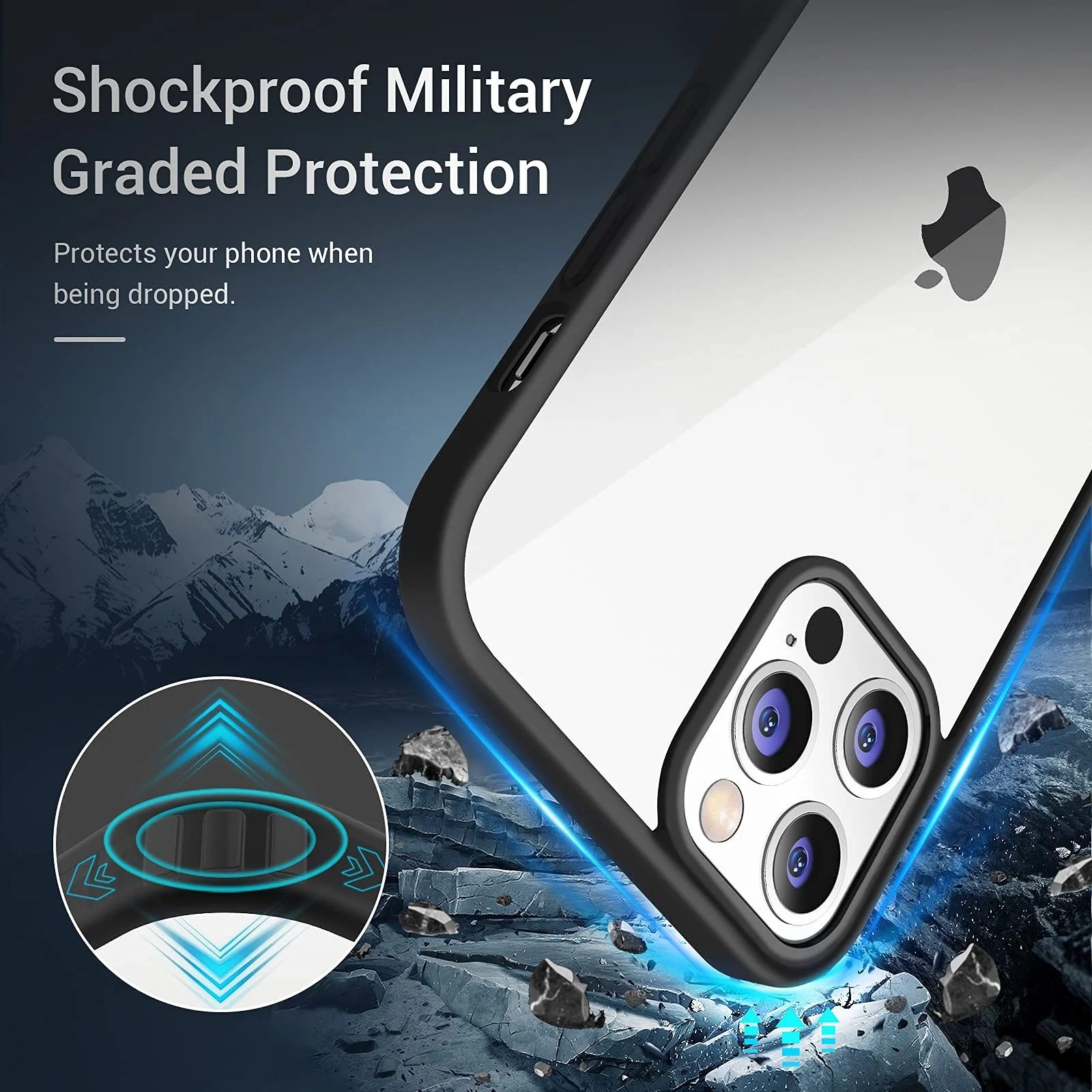 DL3 Mobilak Clear PC and TPU Protective Case for iPhone 14 Pro Max with Shockproof Design and Anti-Yellowing Design - Black