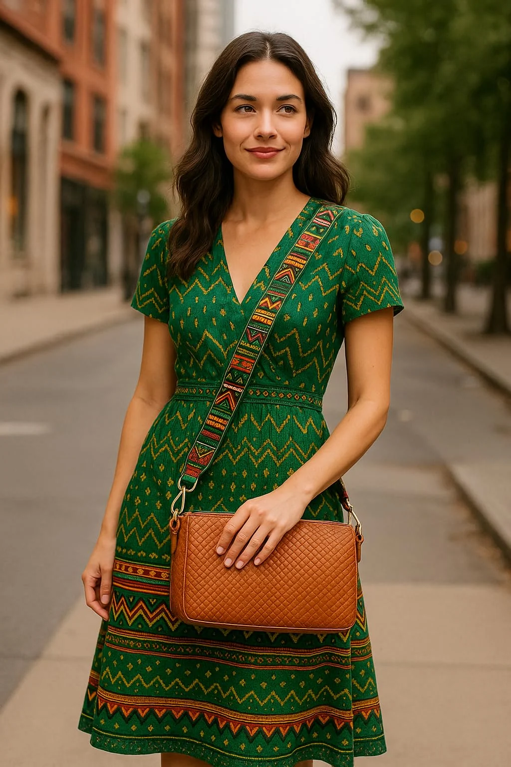 DL3 Mobilak Adjustable Wide Crossbody Bag Strap for Women, Replacement Shoulder Strap for Handbags, Totes & Purses with Elegant Embroidered Pattern and Metal Hooks - Green Yellow
