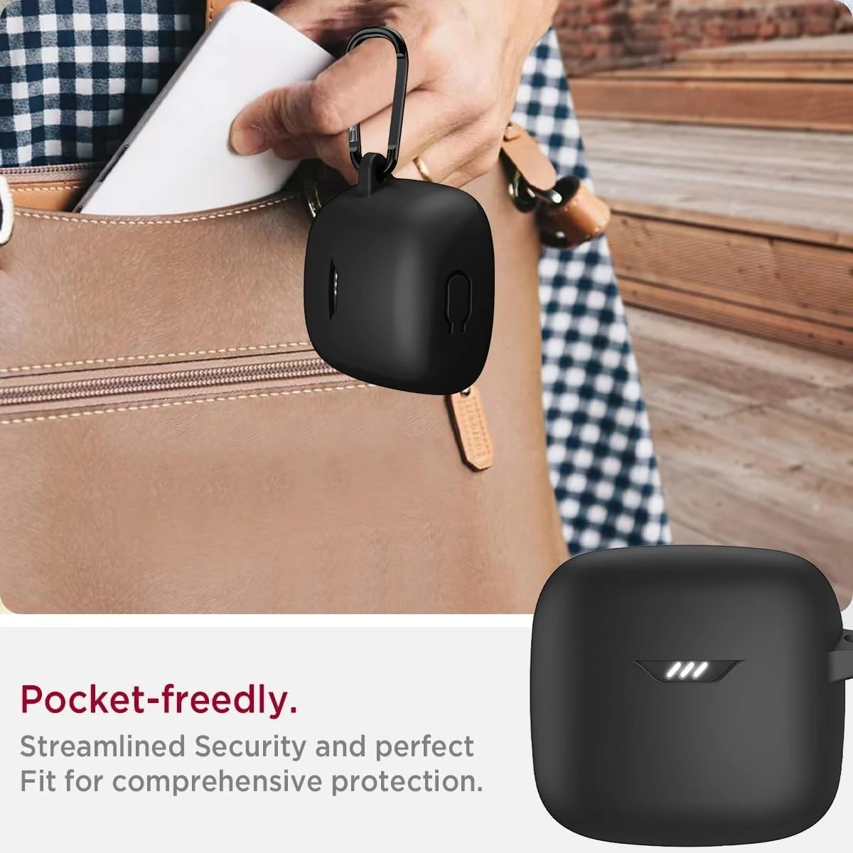 DL3 Mobilak Silicone Case Compatible with JBL Tune Flex Earbuds, Soft Silicone Protective Case Cover, Shockproof Sleeve with Carabiner For JBL Tune Flex - Black