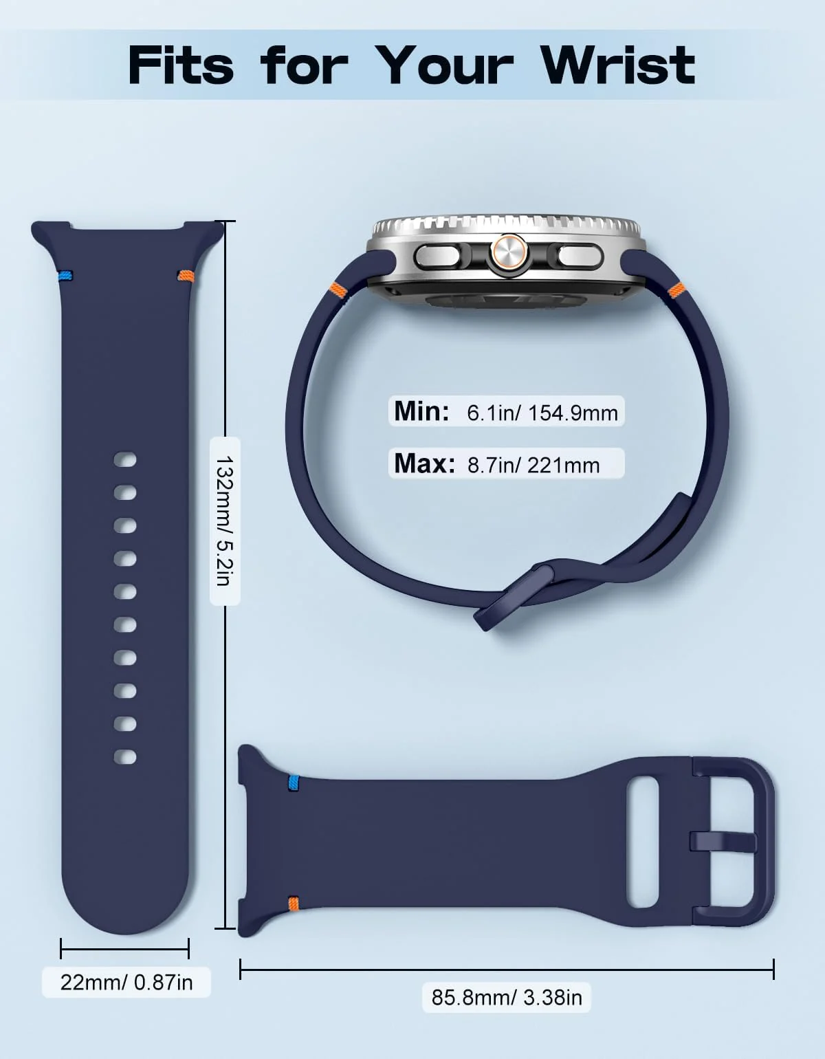 DL3 Mobilak Silicone Bands Compatible with Samsung Galaxy Watch 8 Band 40mm 44mm, Galaxy Watch 8 Classic Band 46mm, Waterproof Soft Wristband Sport Strap for Galaxy Watch 8 Bands 2025 Women Men - Midnight Blue