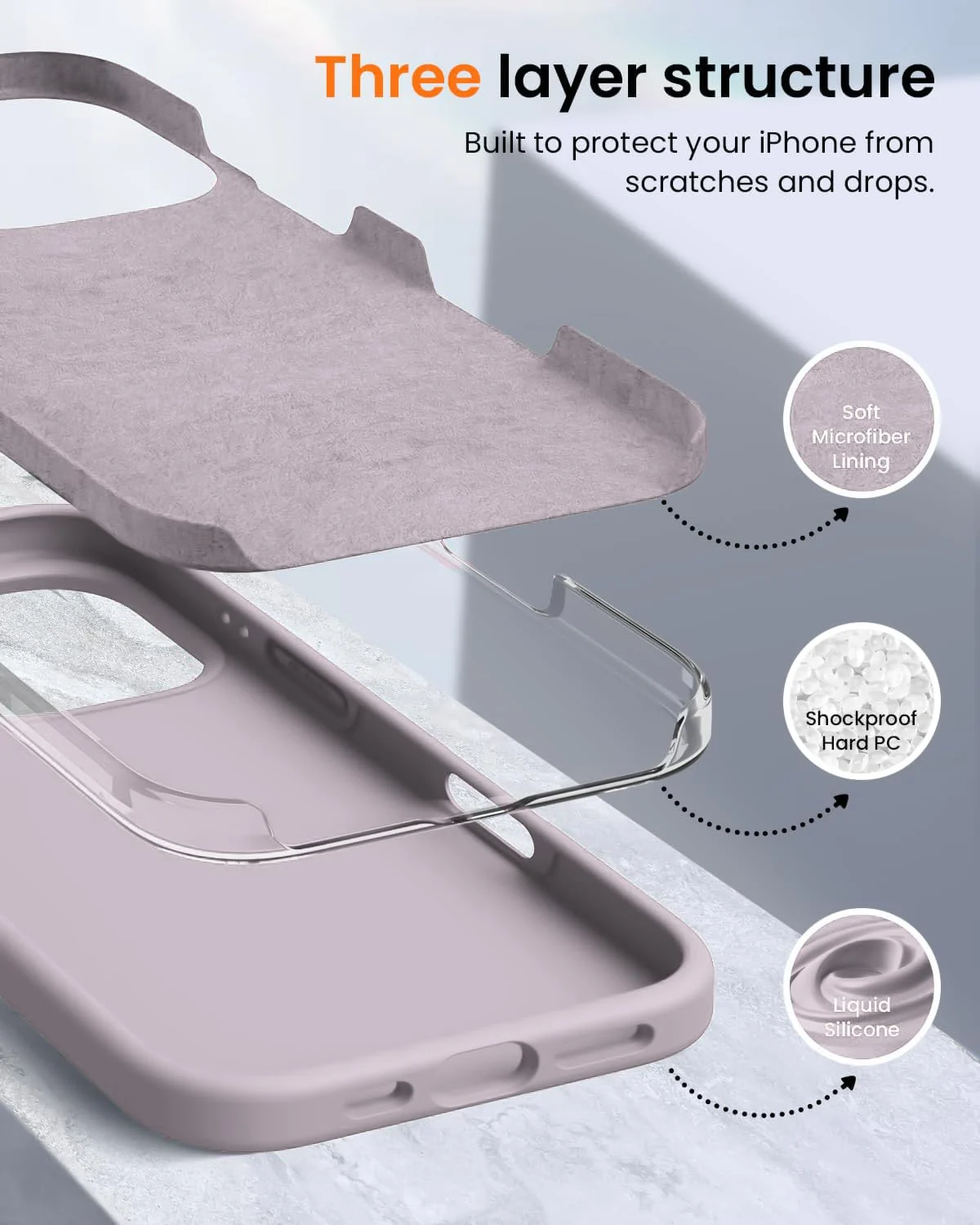 DL3 Mobilak Liquid Silicone Protective Case with Soft Microfiber Lining for iPhone 16 Pro Max - Lavender Pink